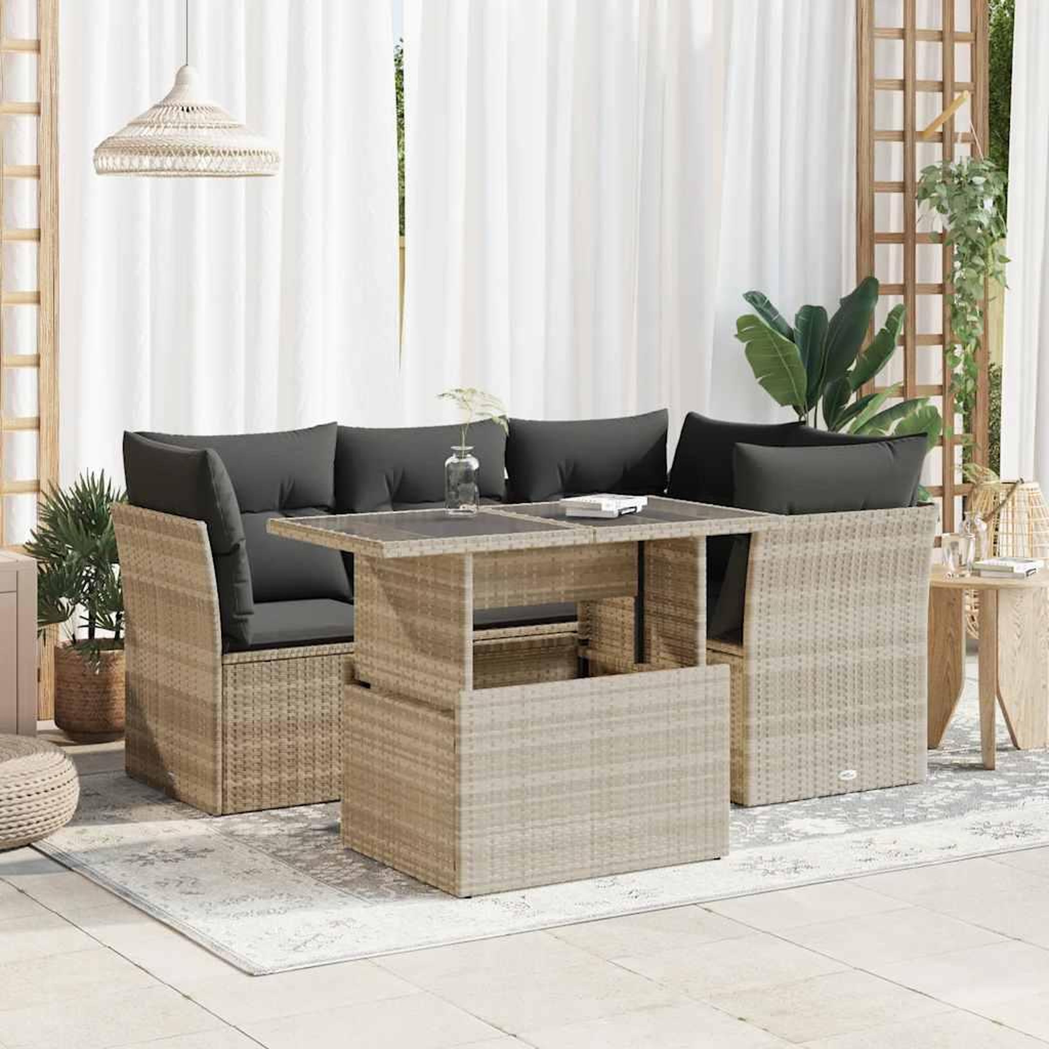 VIDAXL Salon de jardin 5 pcs avec coussins gris clair resine tressee