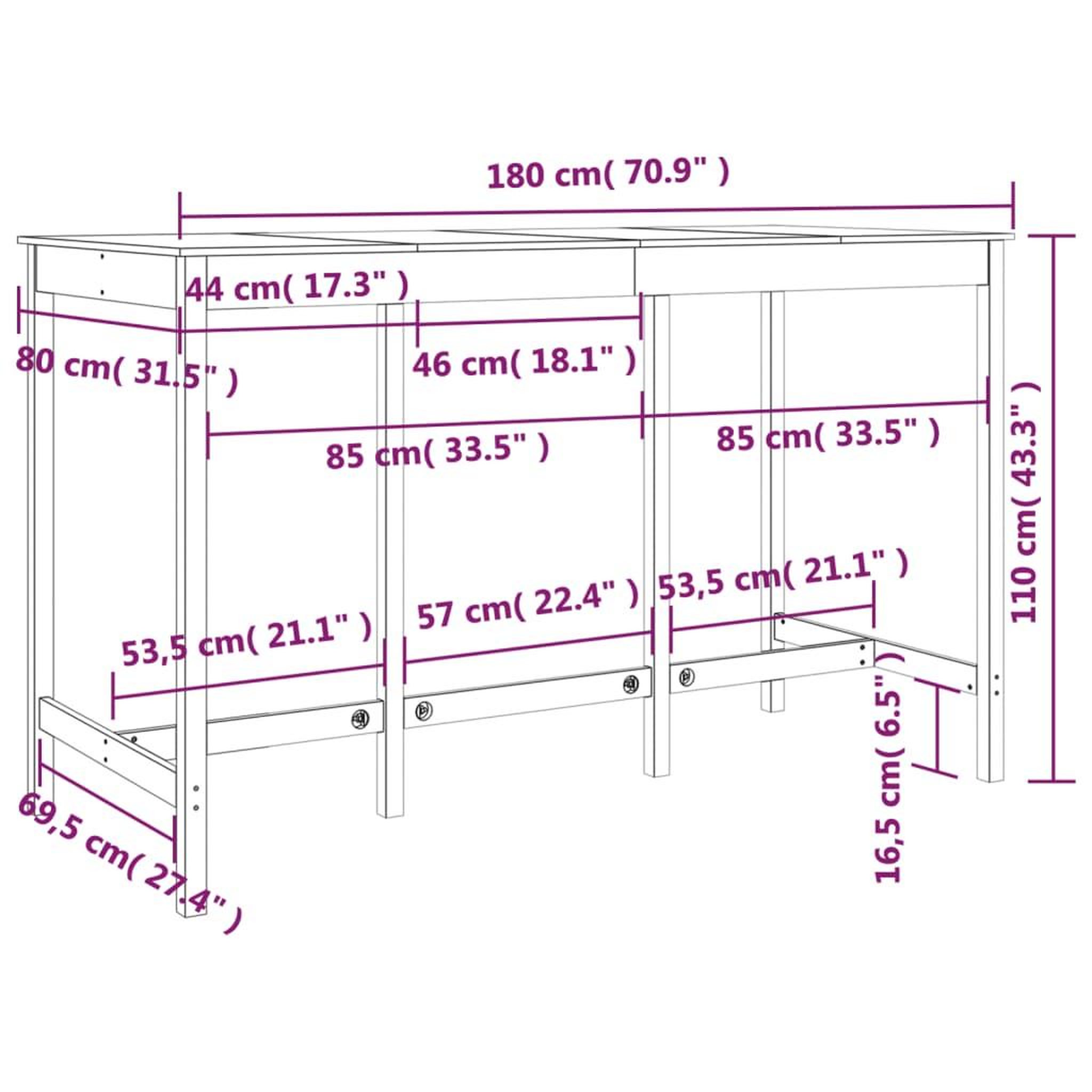Voir la diapositive 6 : VIDAXL Table de bar Marron miel 180x80x110 cm Bois massif de pin