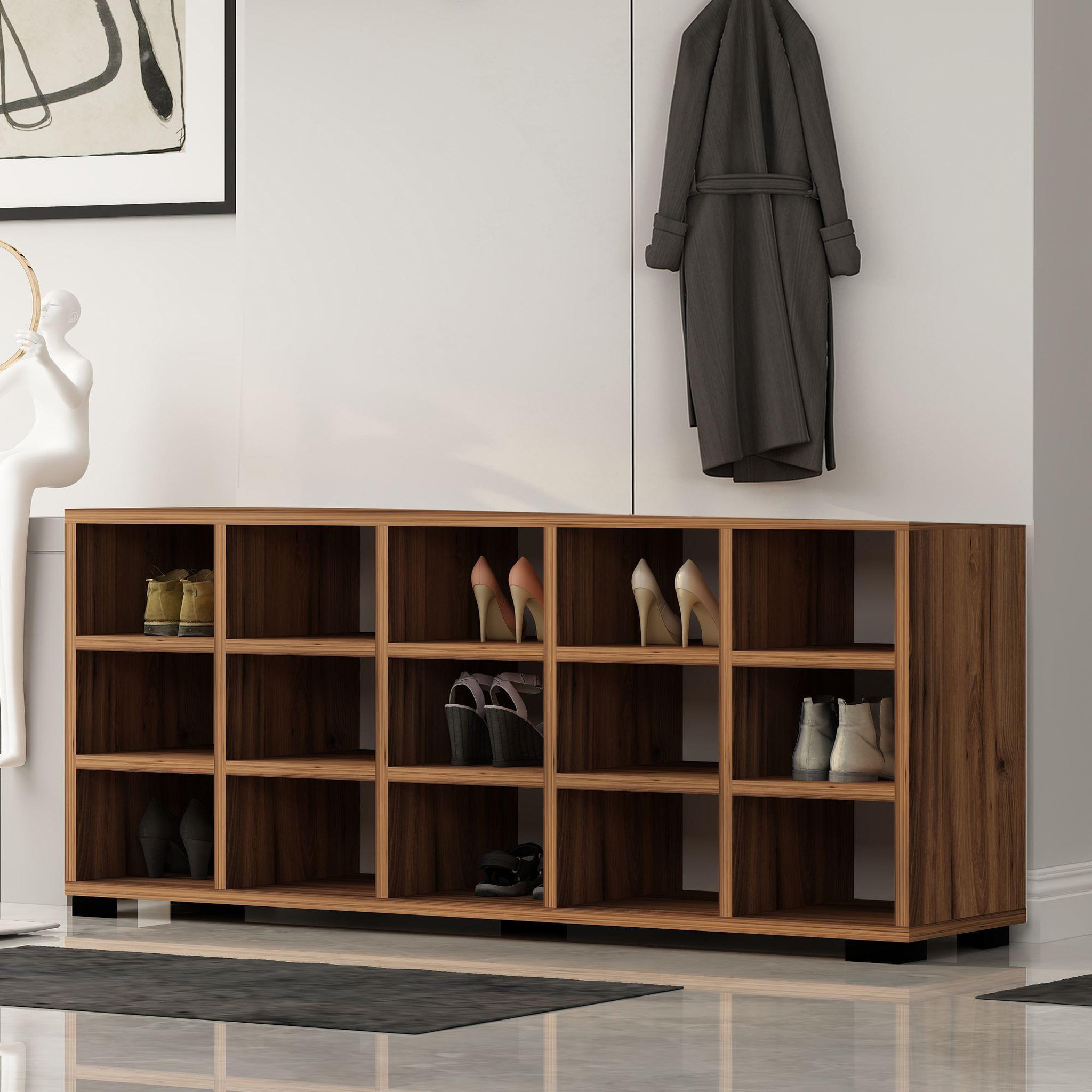 Voir la diapositive 3 : Habitat et Jardin Meuble à chaussures avec porte manteau en bois  talu  - 120 x 30 x 52 cm - marron