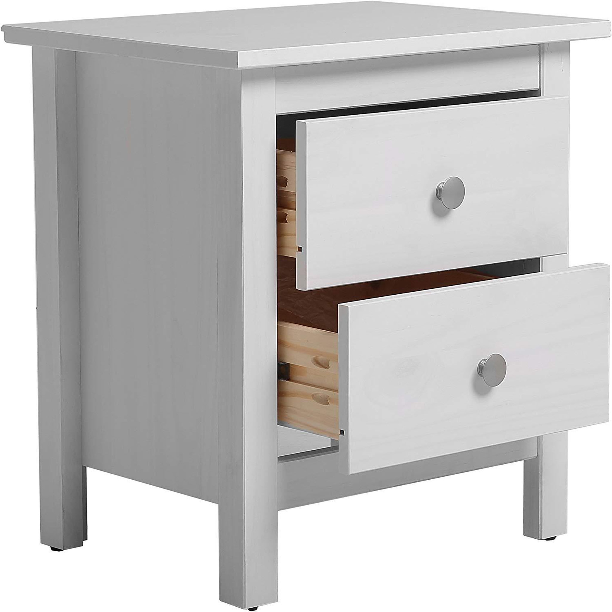 Voir la diapositive 2 : VS VENTA-STOCK Table Chevet 2 tiroirs Betty Blanc, Fabriqué en Bois de pin Massif