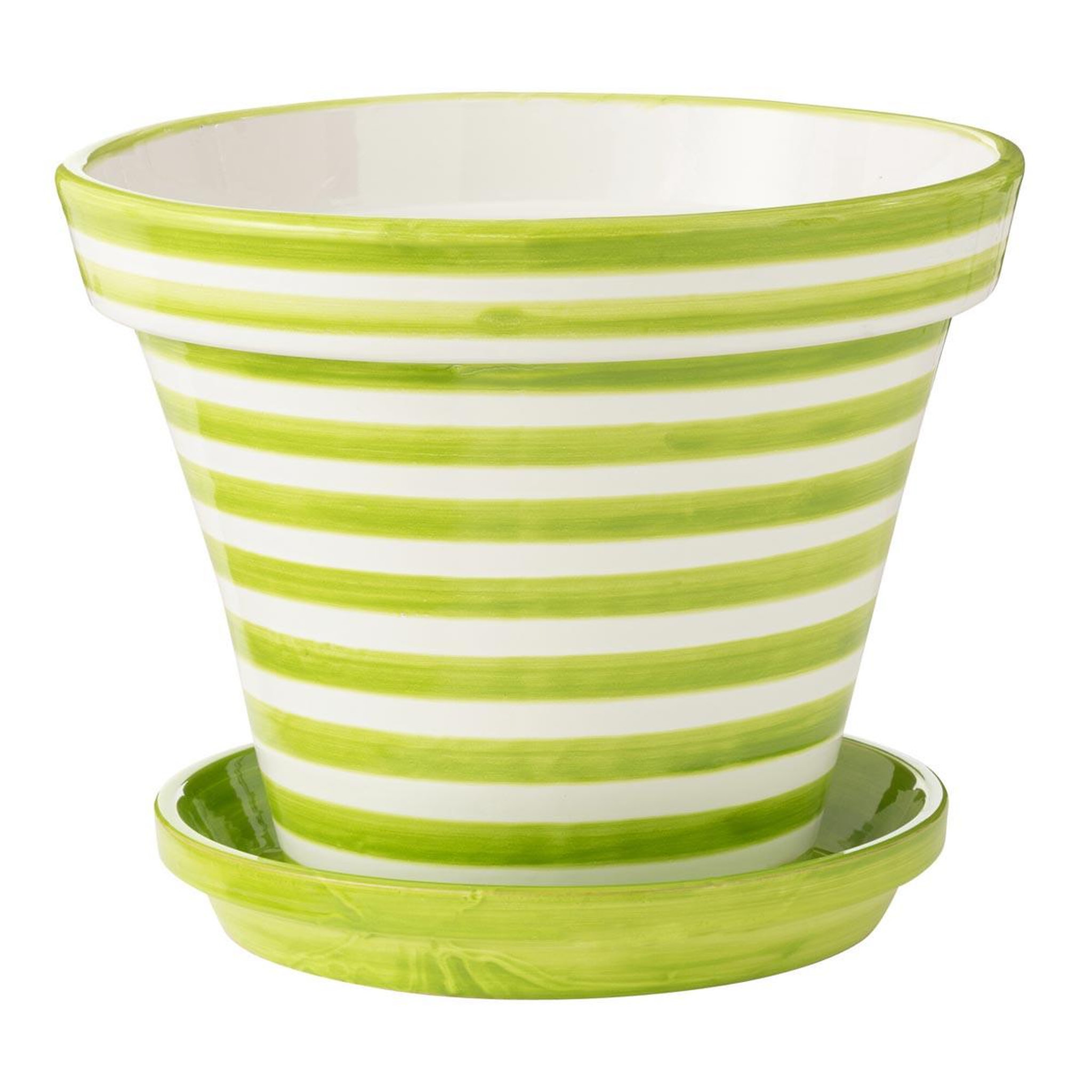 J-LINE Pot avec soucoupe en céramique  granada rayure  50cm vert