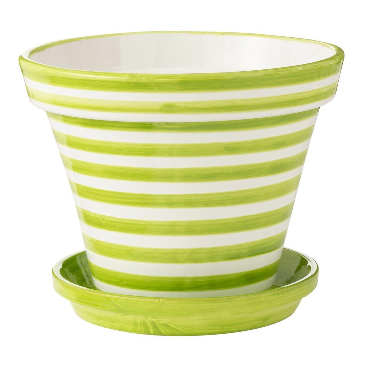 Paris Prix Pot Avec Soucoupe en Céramique  Granada Rayure  50cm Vert