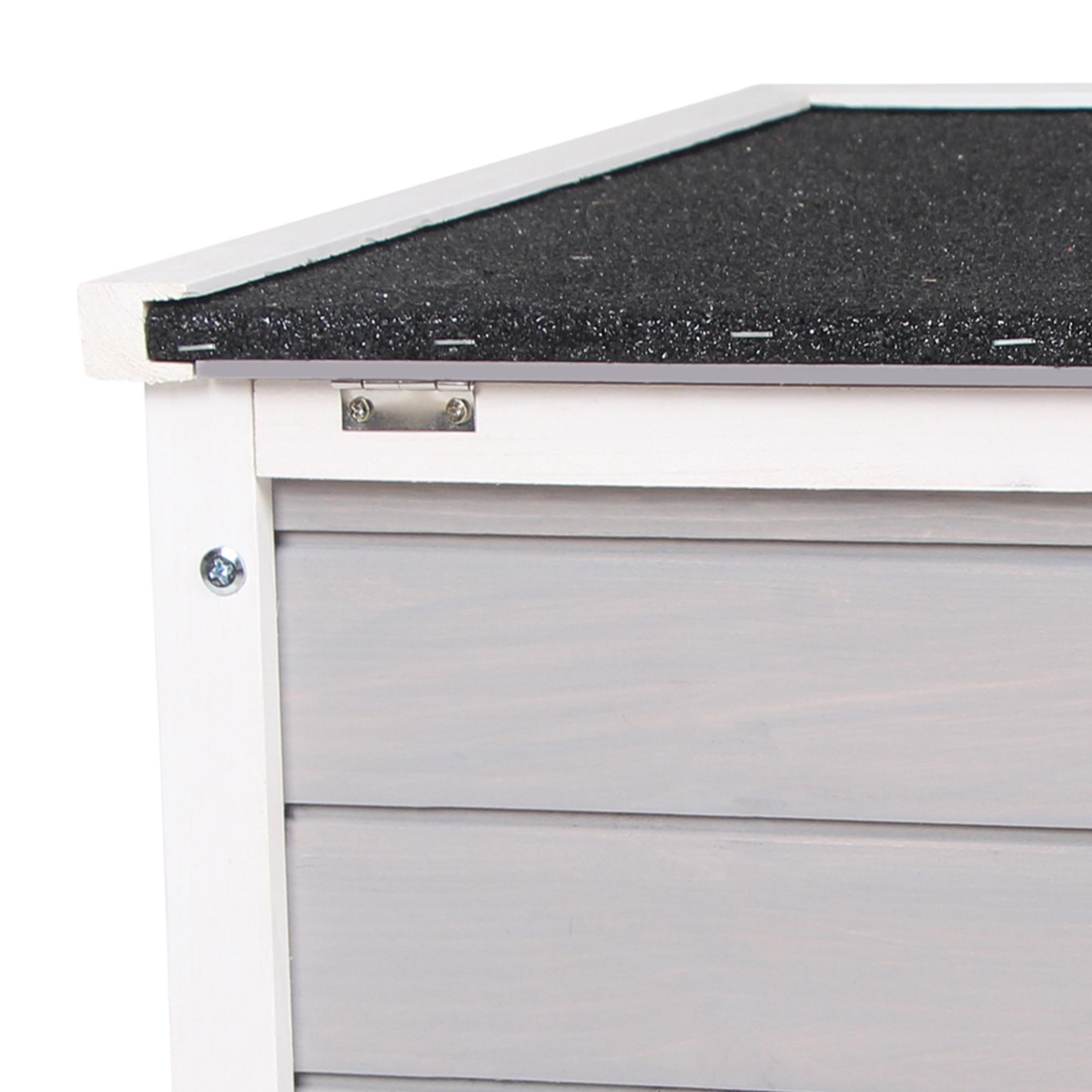 Voir la diapositive 6 : PAWHUT Clapier lapin niche sur pied - rampe porte verrouillable, toit ouvrant bitumé incliné - bois gris blanc