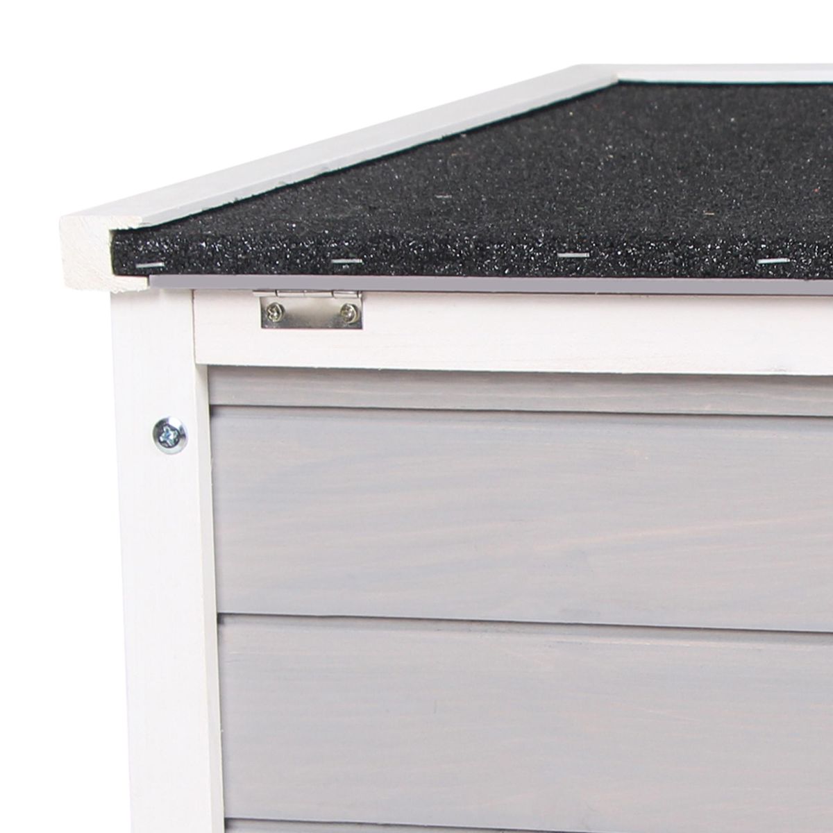 PAWHUT Clapier lapin niche sur pied - rampe porte verrouillable, toit ouvrant bitumé incliné - bois gris blanc