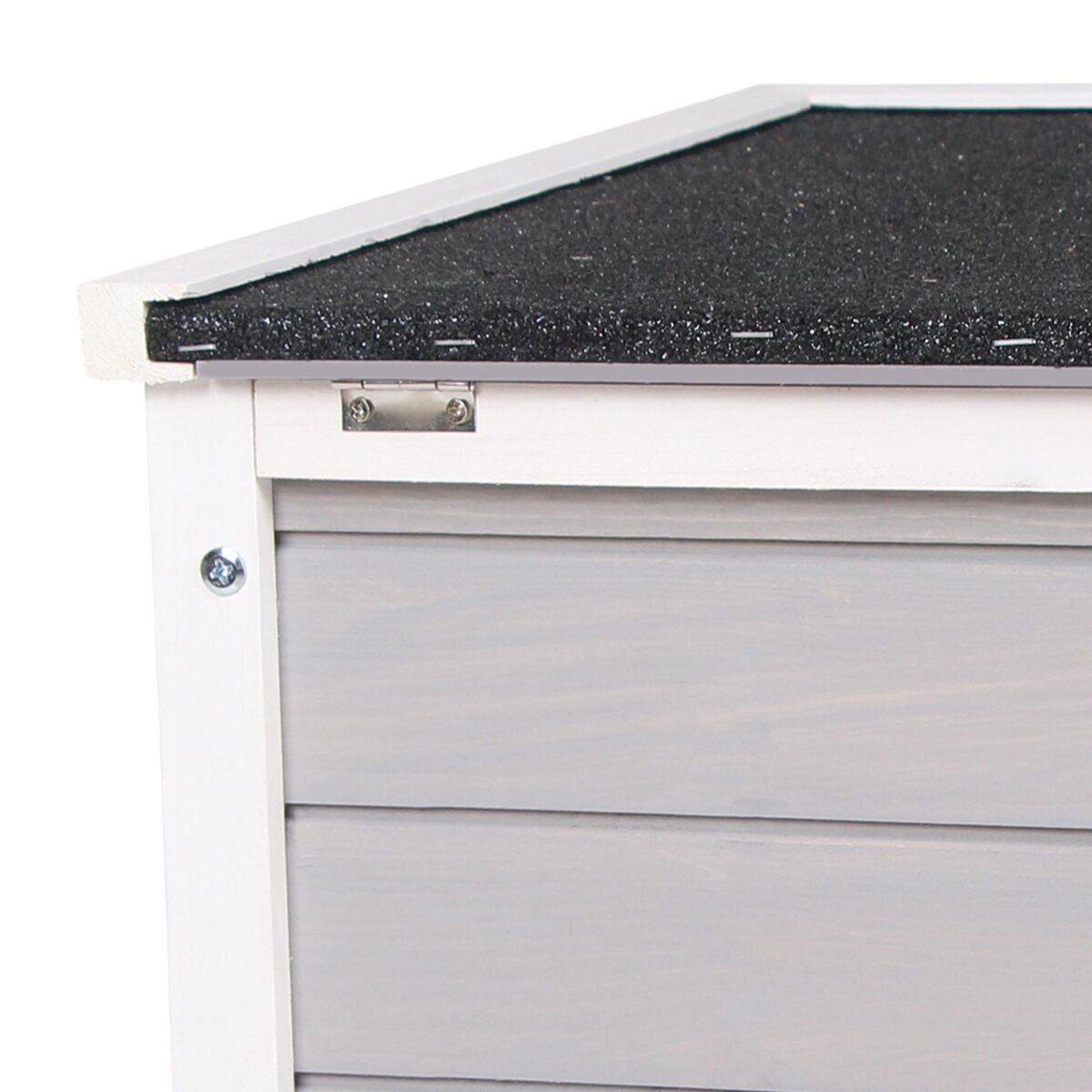 PAWHUT Clapier lapin niche sur pied - rampe porte verrouillable, toit ouvrant bitumé incliné - bois gris blanc