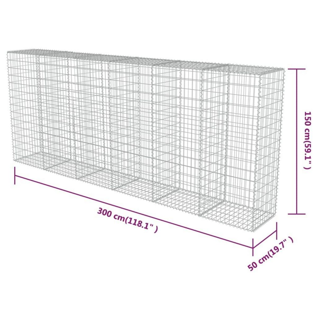 VIDAXL Mur en gabion avec couvercles Acier galvanise 300 x 50 x 150 cm