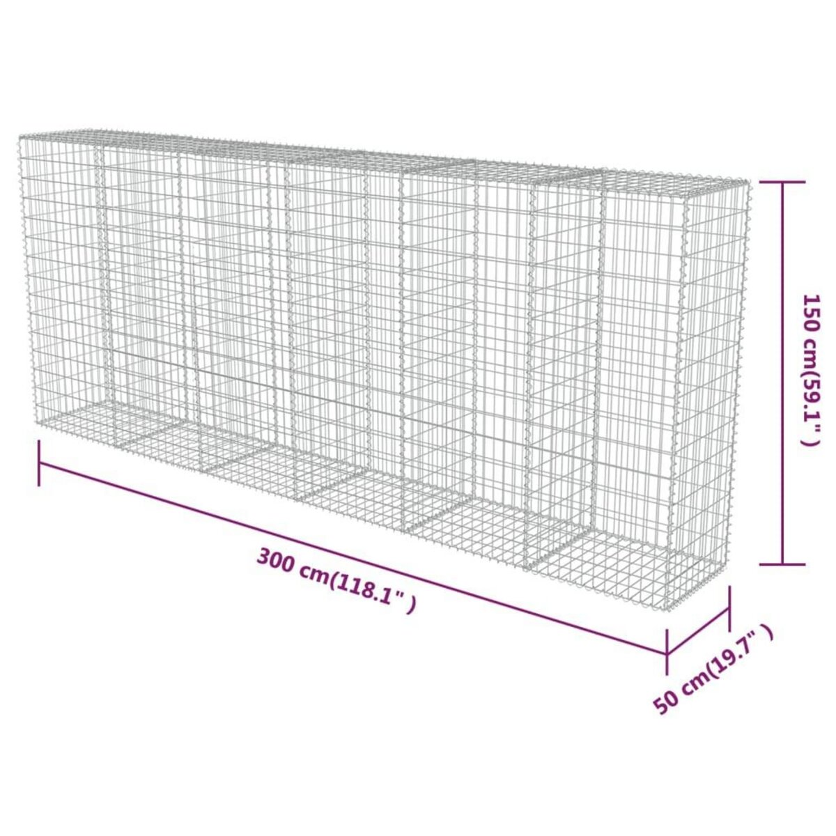 VIDAXL Mur en gabion avec couvercles Acier galvanise 300 x 50 x 150 cm