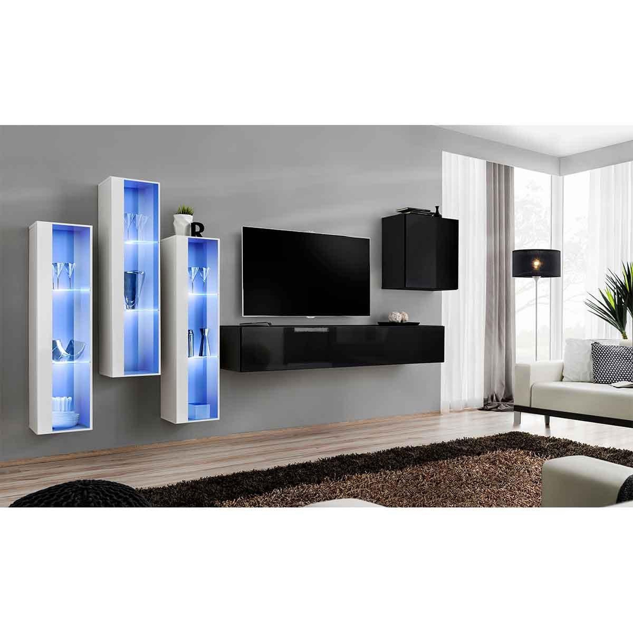 Voir la diapositive 2 : Paris Prix Meuble tv mural design  switch xiii  330cm noir & blanc