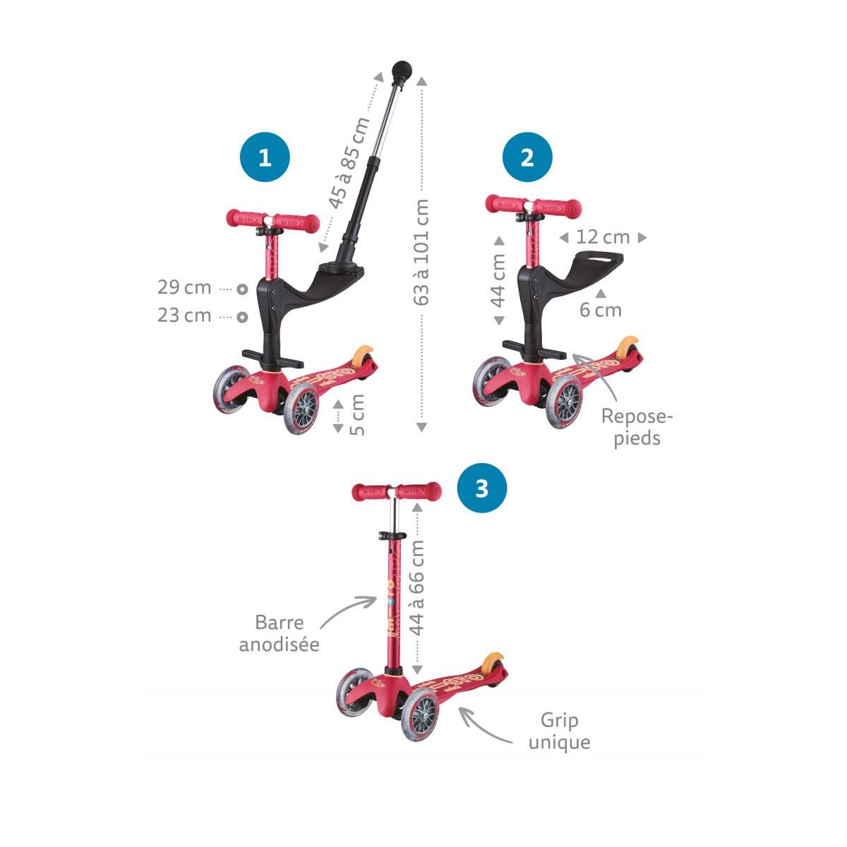 Micro Trottinette  Mini 3en1 Revolution Deluxe - Framboise