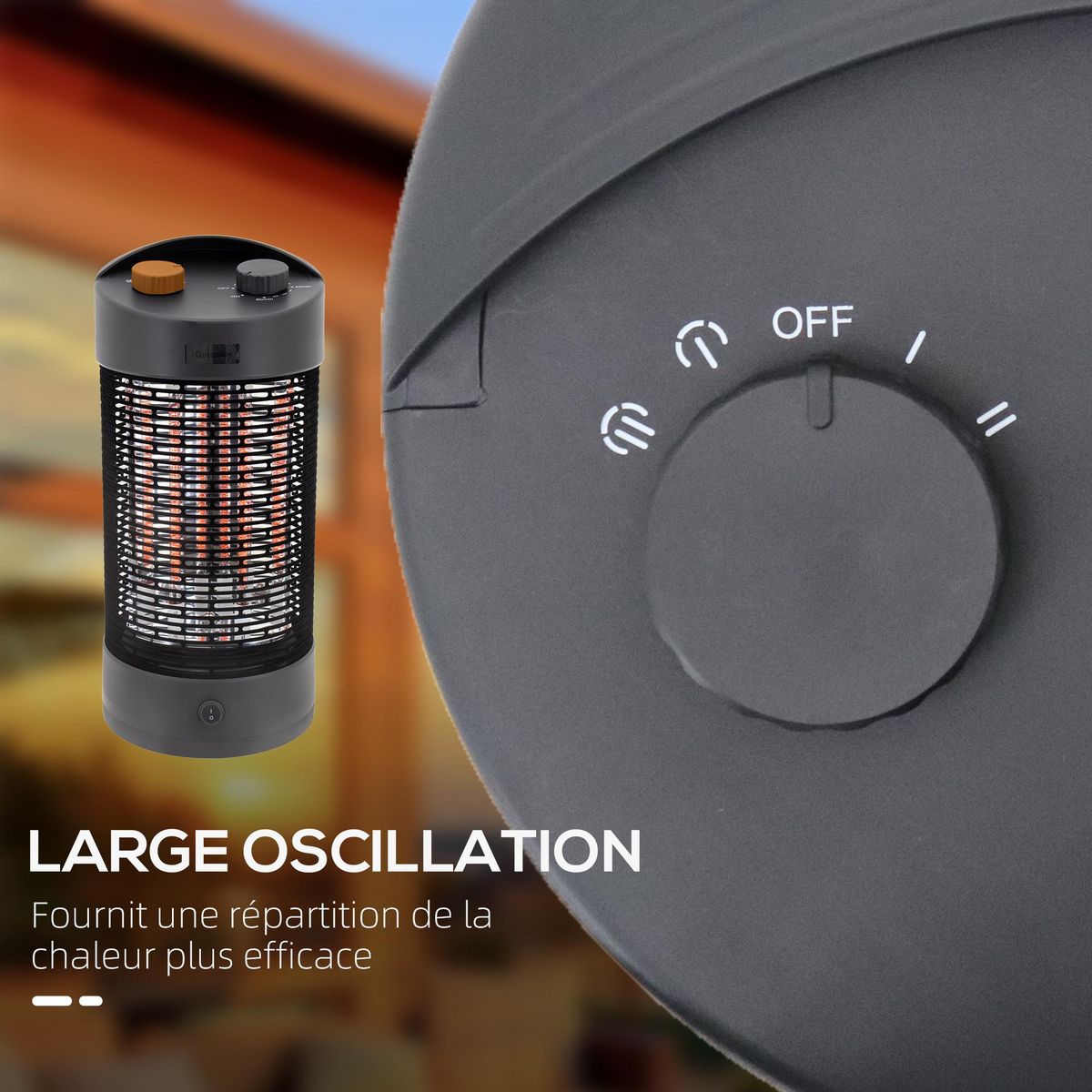 OUTSUNNY Chauffage extérieur radiant infrarouge électrique autoportant 2 modes 600/1200 W réflecteur acier inox. noir