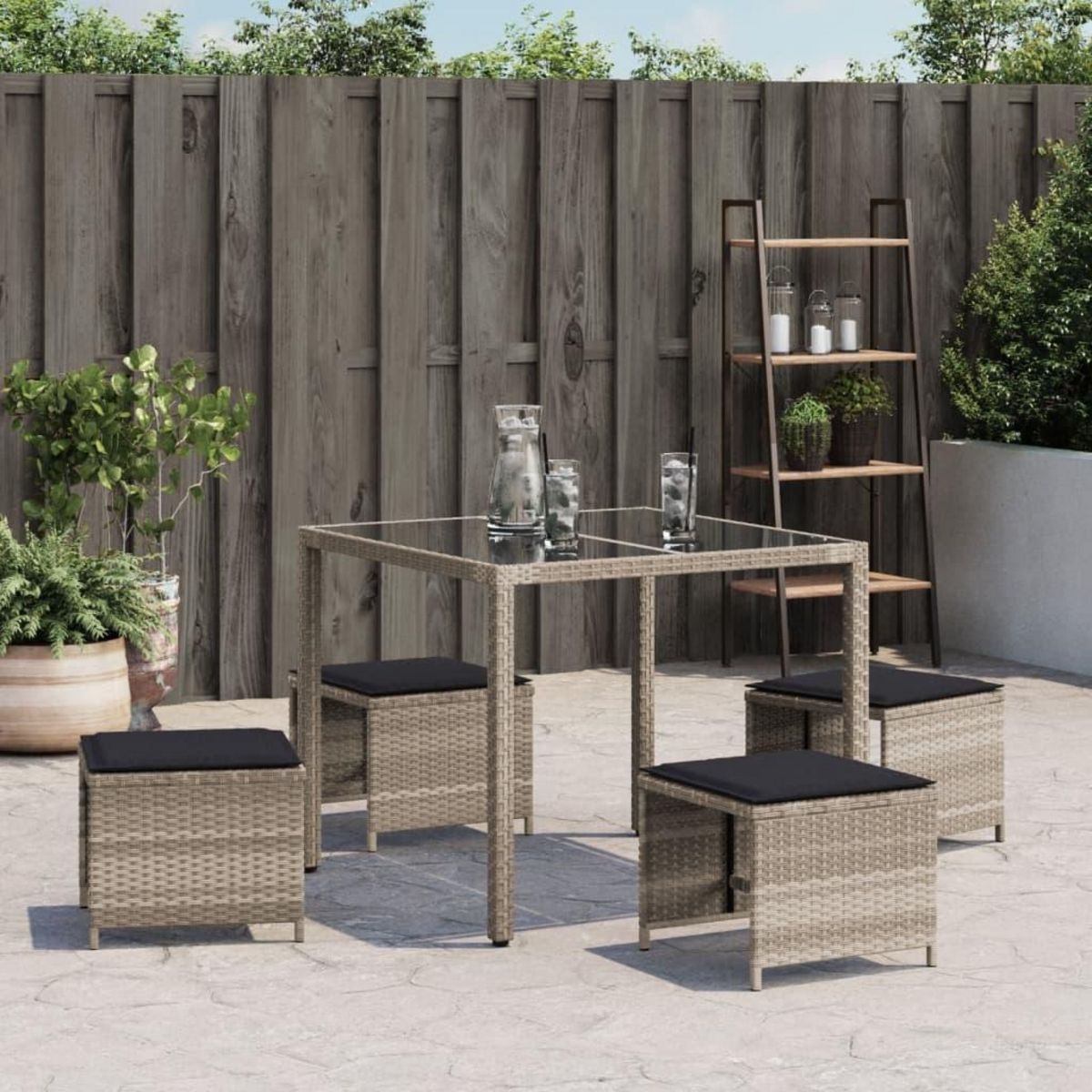 VIDAXL Tabourets de jardin et coussins lot de 4 gris clair 41x41x36 cm