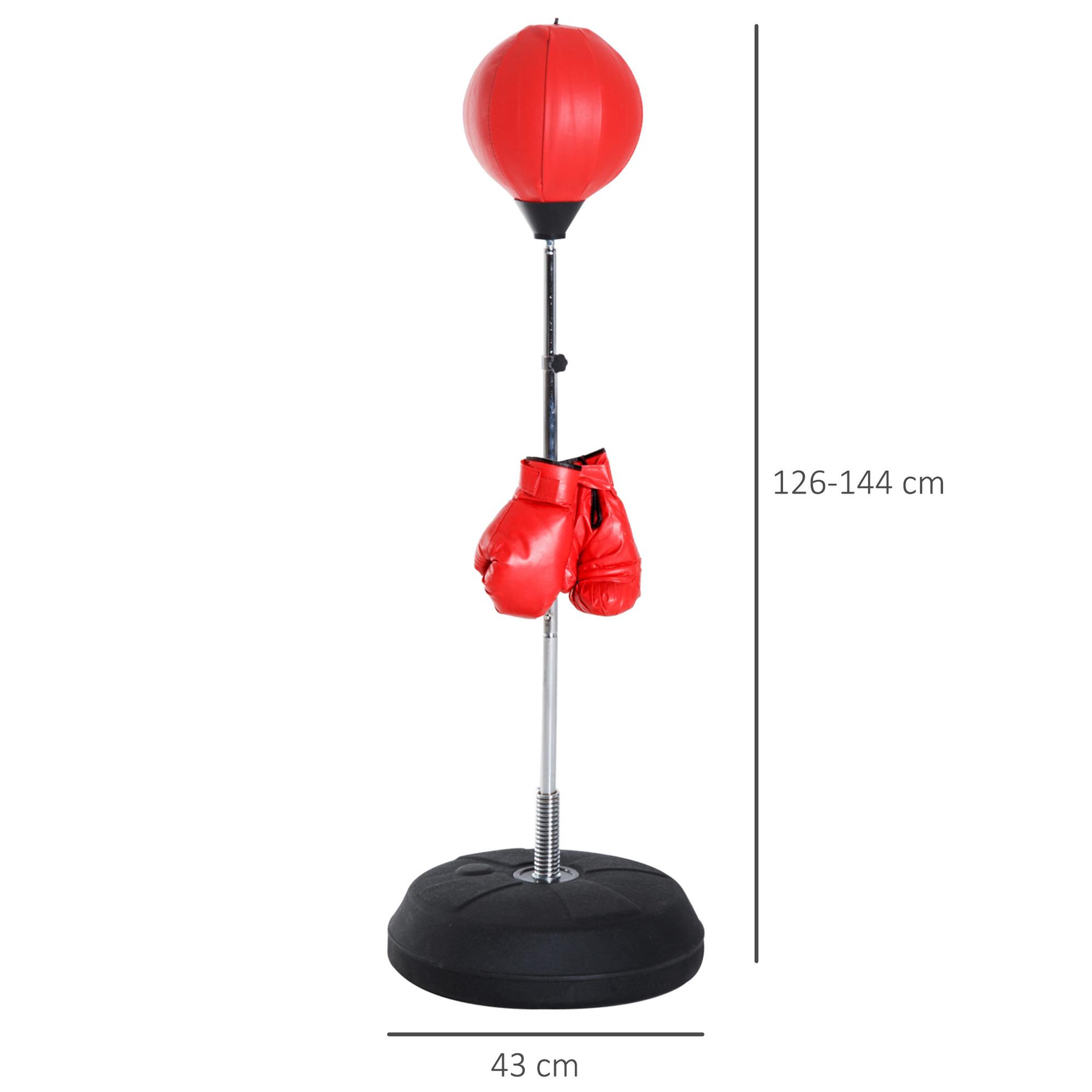 Voir la diapositive 3 : HOMCOM Punching ball sur pied réglable en hauteur 126-144 cm avec gants, pompe et base de lestage rouge