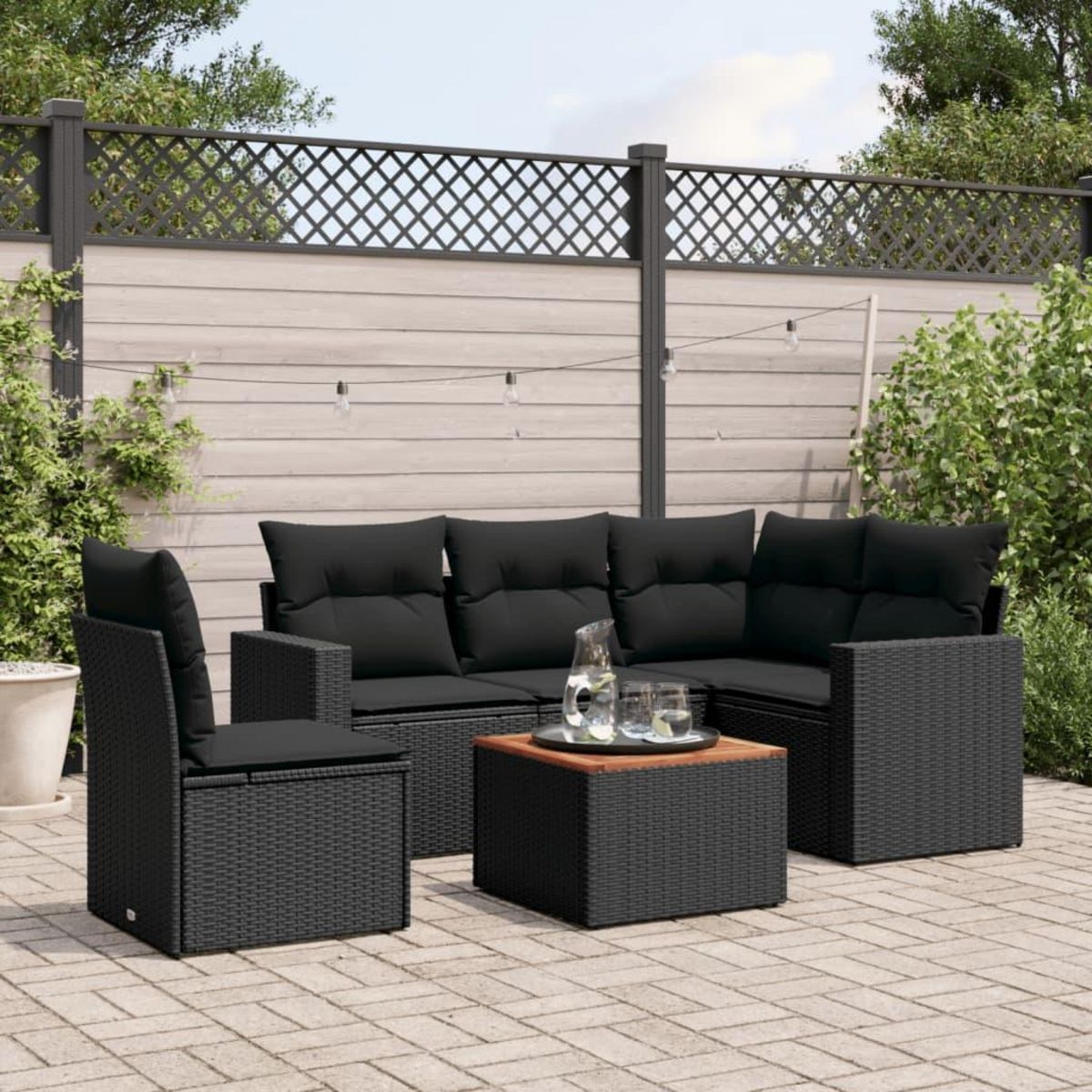 VIDAXL Salon de jardin 6 pcs avec coussins noir resine tressee