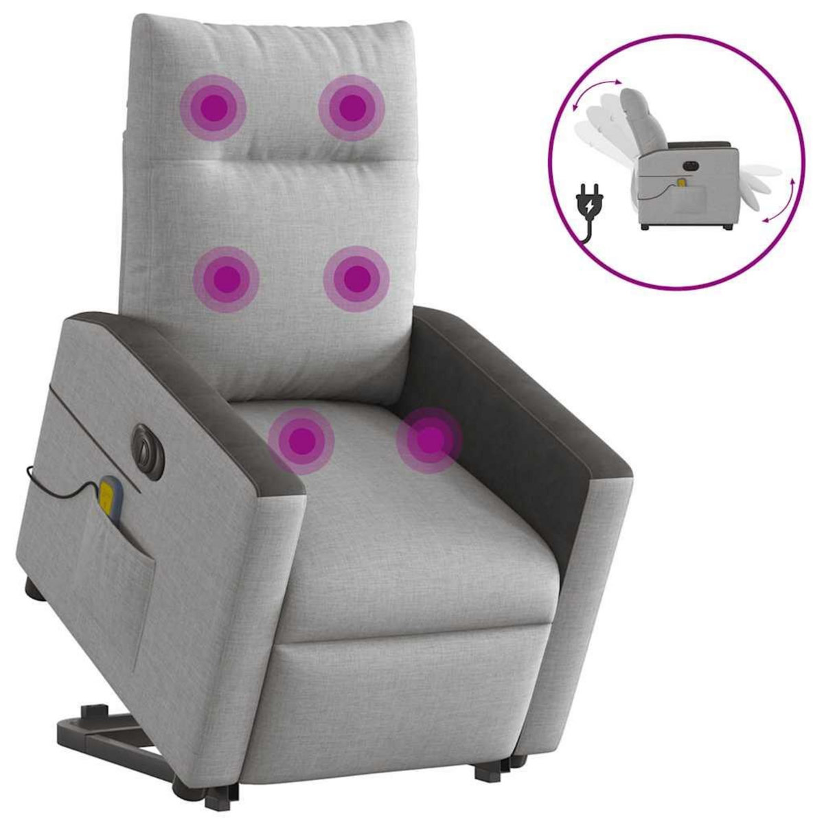 VIDAXL Fauteuil inclinable de massage electrique gris nuage tissu