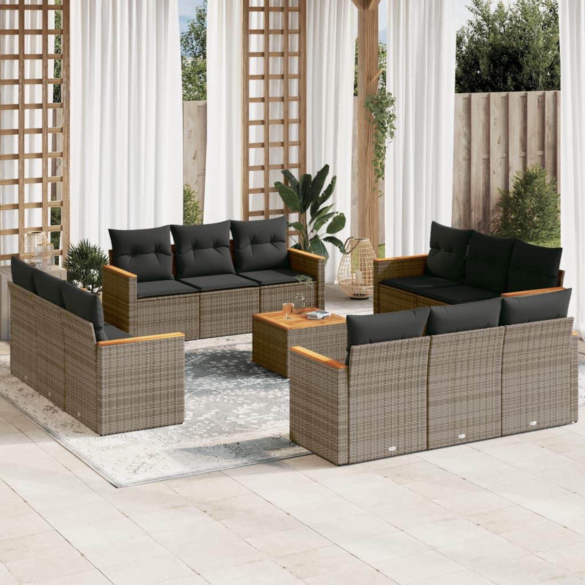 VIDAXL Salon de jardin avec coussins 13 pcs gris resine tressee