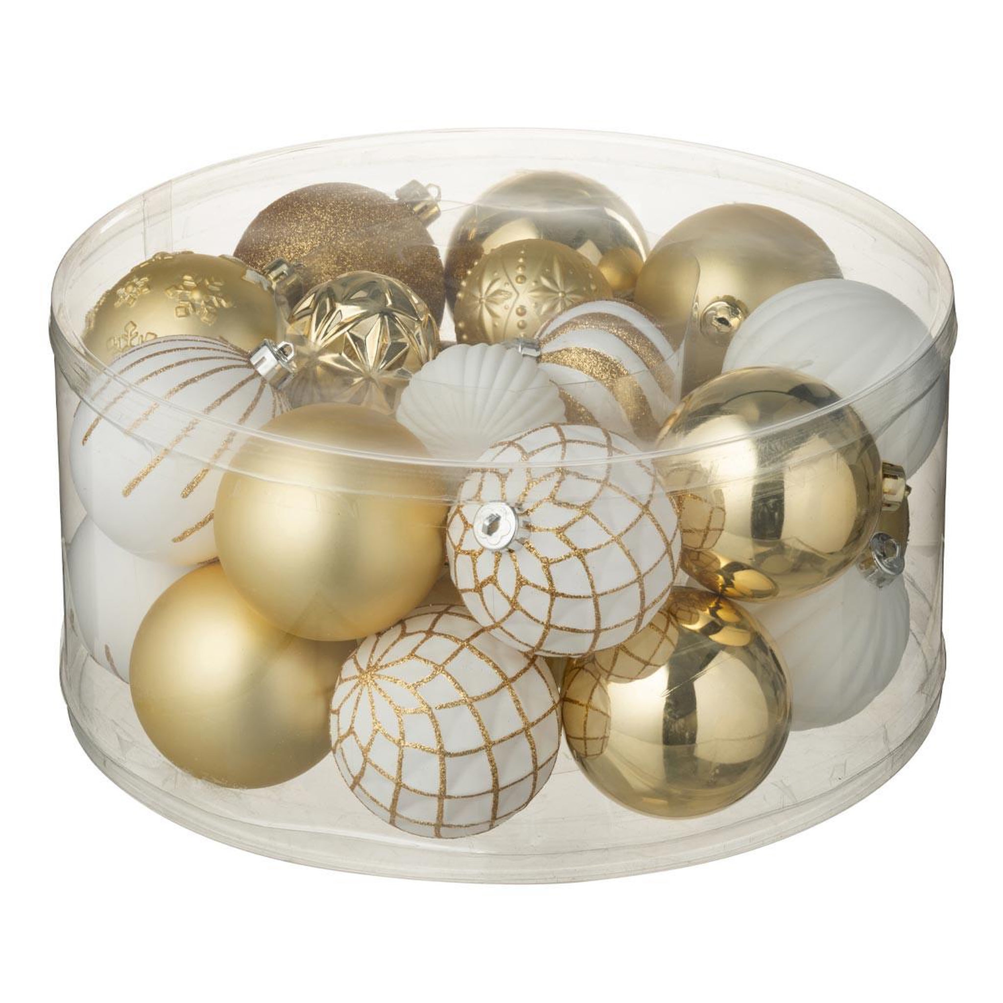 J-LINE Lot de 30 boules de noël  night  31cm blanc & doré