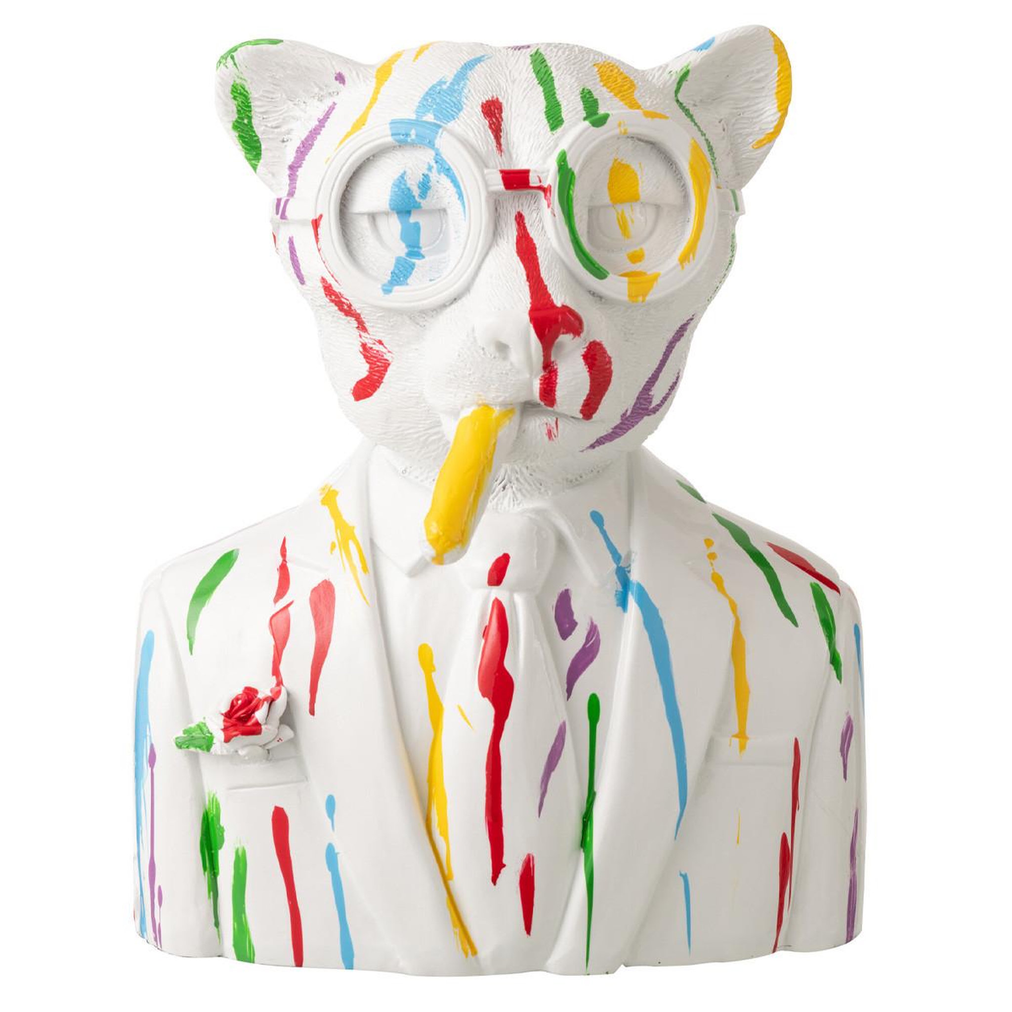J-LINE Buste léopard  tâches de peinture  31cm blanc