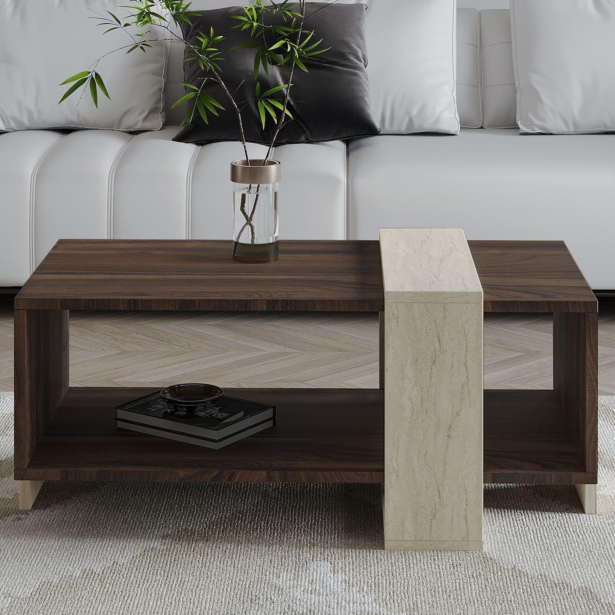 Voir la diapositive 3 : Habitat et Jardin Table basse en bois  meleni  - 90 x 49 x 40 cm - travertin