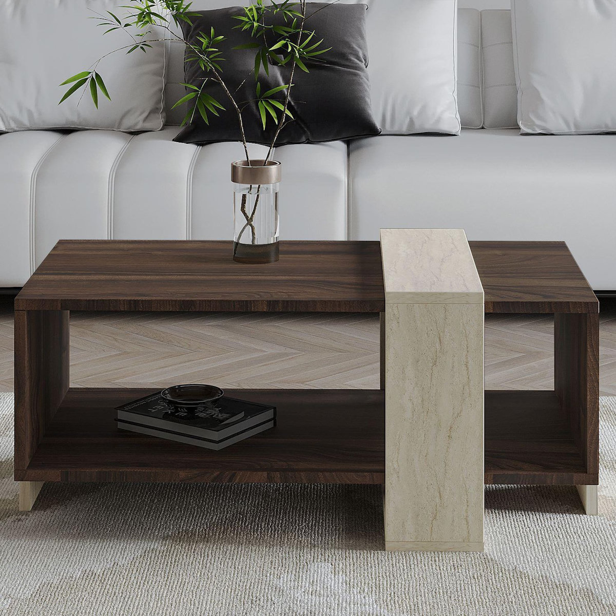 Habitat et Jardin Table basse en bois  Meleni  - 90 x 49 x 40 cm - Travertin