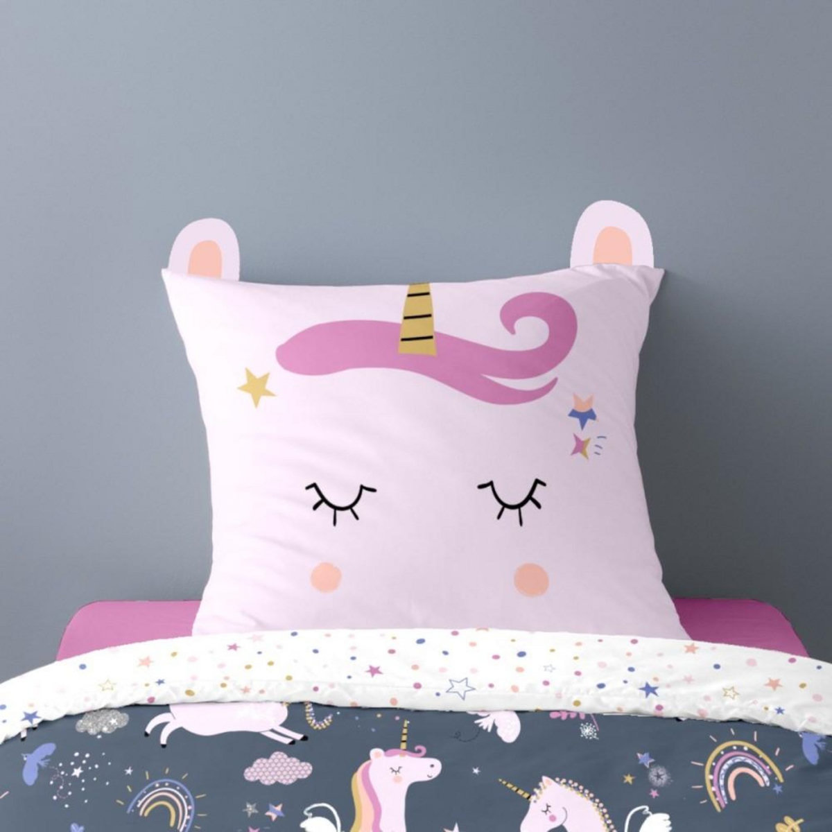 Dourev Housse de couette 140x200 Stella la licorne + 1 taie 100% coton