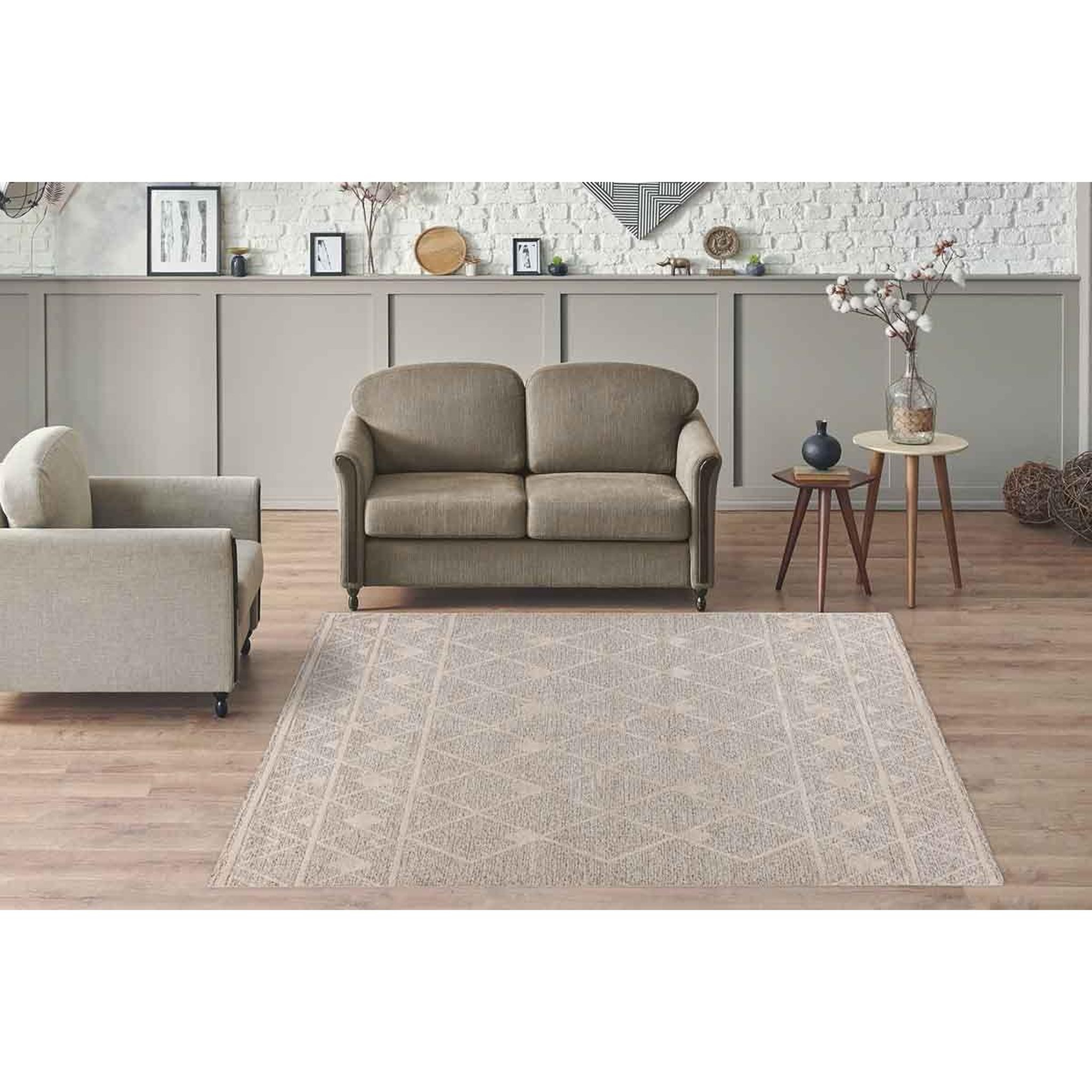 Voir la diapositive 5 : Paris Prix Tapis Tissé Géométrique  Rhombus  Beige & Marron