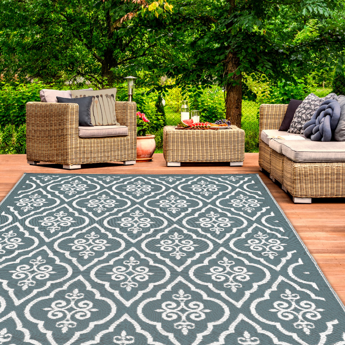 ID MARKET Tapis extérieur TUNIS gris et blanc 180 x 280 CM