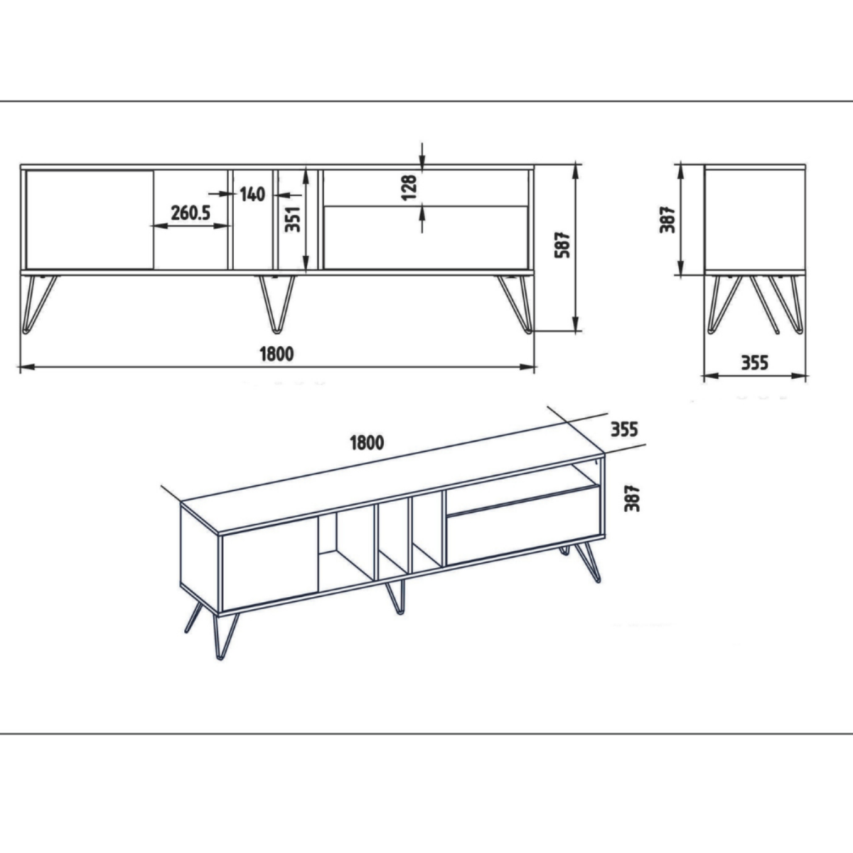 CONCEPT USINE Meuble TV industriel bois et noir avec rangement 180 cm BAYLEE