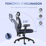 Voir la diapositive 4 : VINSETTO Fauteuil de bureau manager grand confort réglable dossier ergonomique inclinable pivotant tissu maille noir