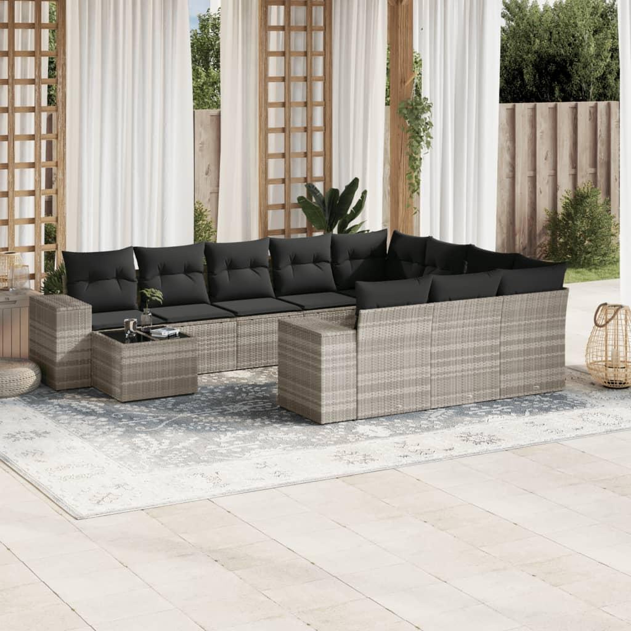 VIDAXL Salon de jardin 11 pcs avec coussins gris clair resine tressee