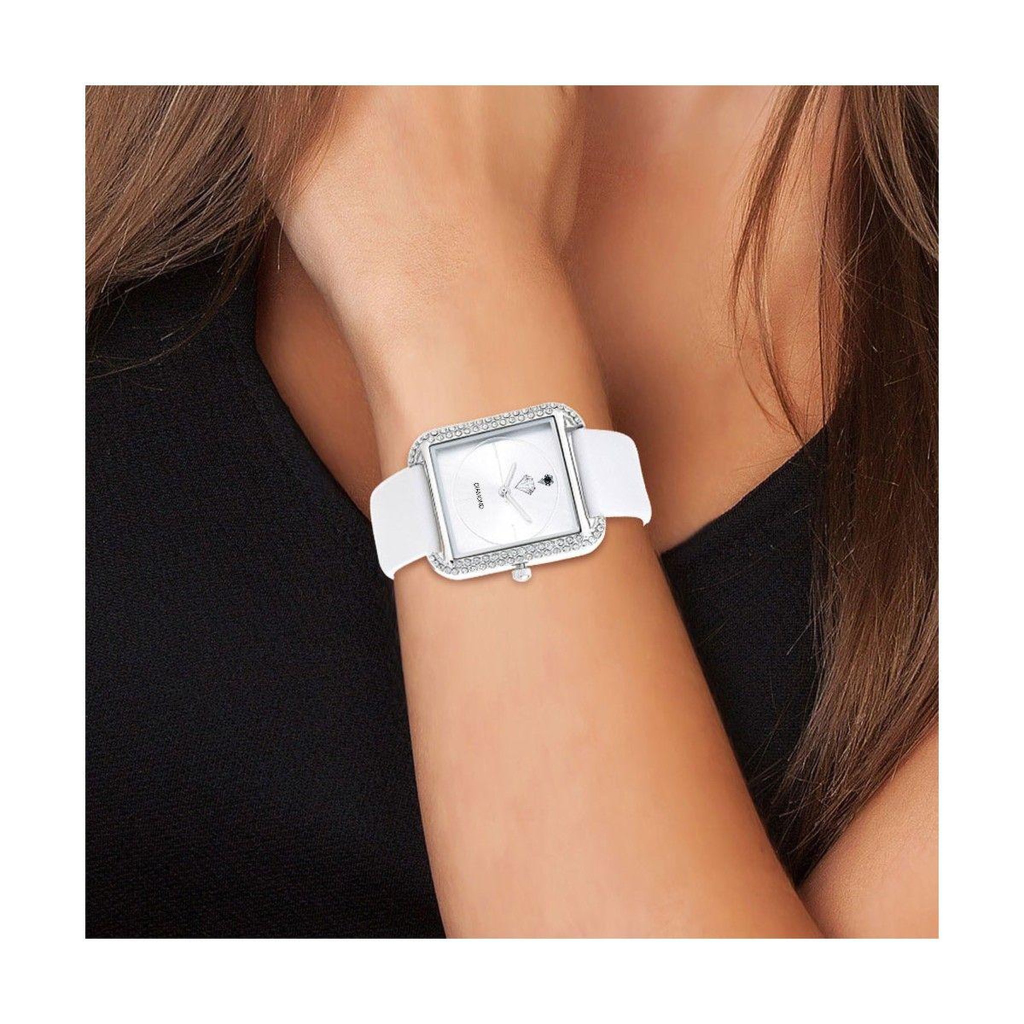 Voir la diapositive 2 : SC CRYSTAL Montre Marwa SC Crystal ornée d'un véritable diamant noir et de 72 Cristaux scintillants