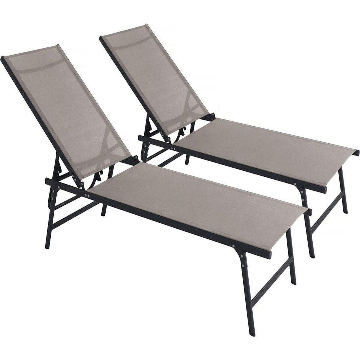 Habitat et Jardin Lot de 2 bains de soleil en métal  Sublima  - 180 x 54 x 104 cm - Taupe