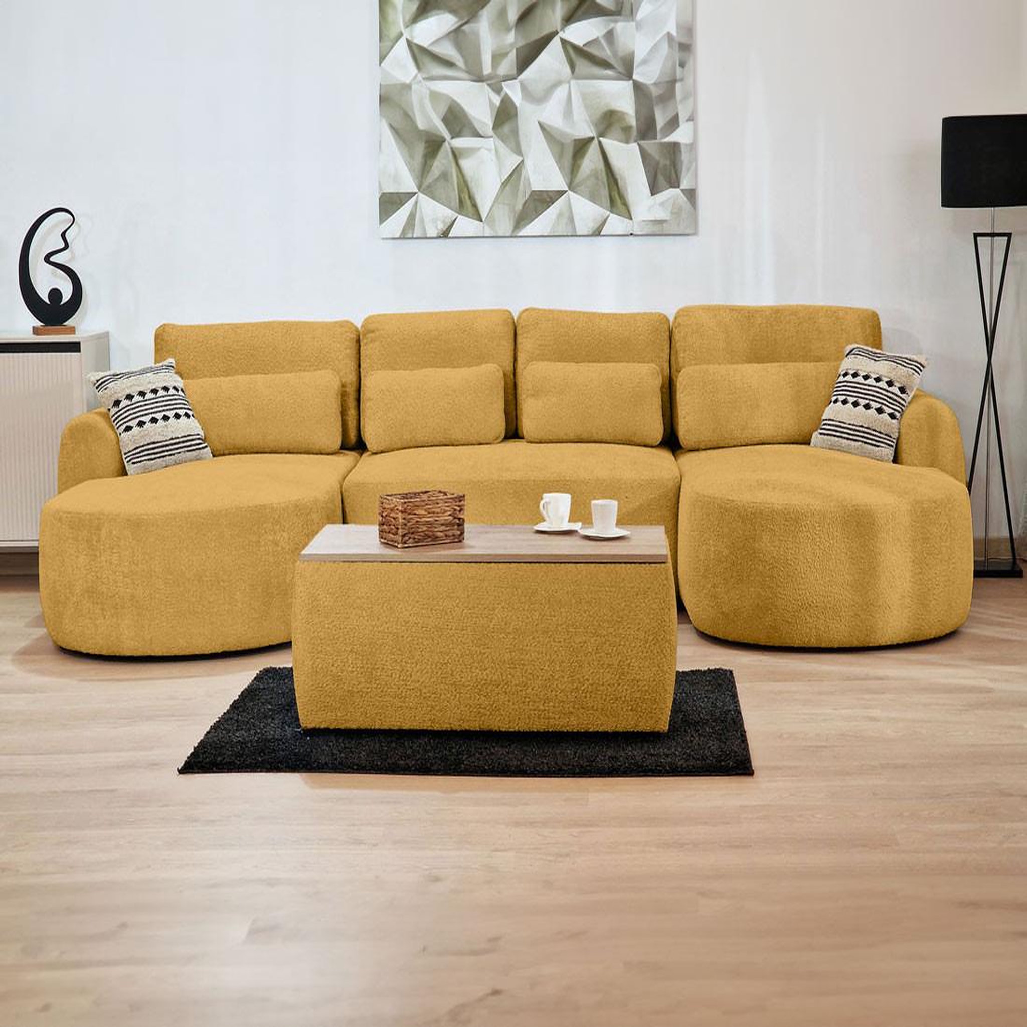 Voir la diapositive 6 : BEST MOBILIER Mahina - canapé panoramique en u 7 places - convertible avec coffre - en tissu bouclette