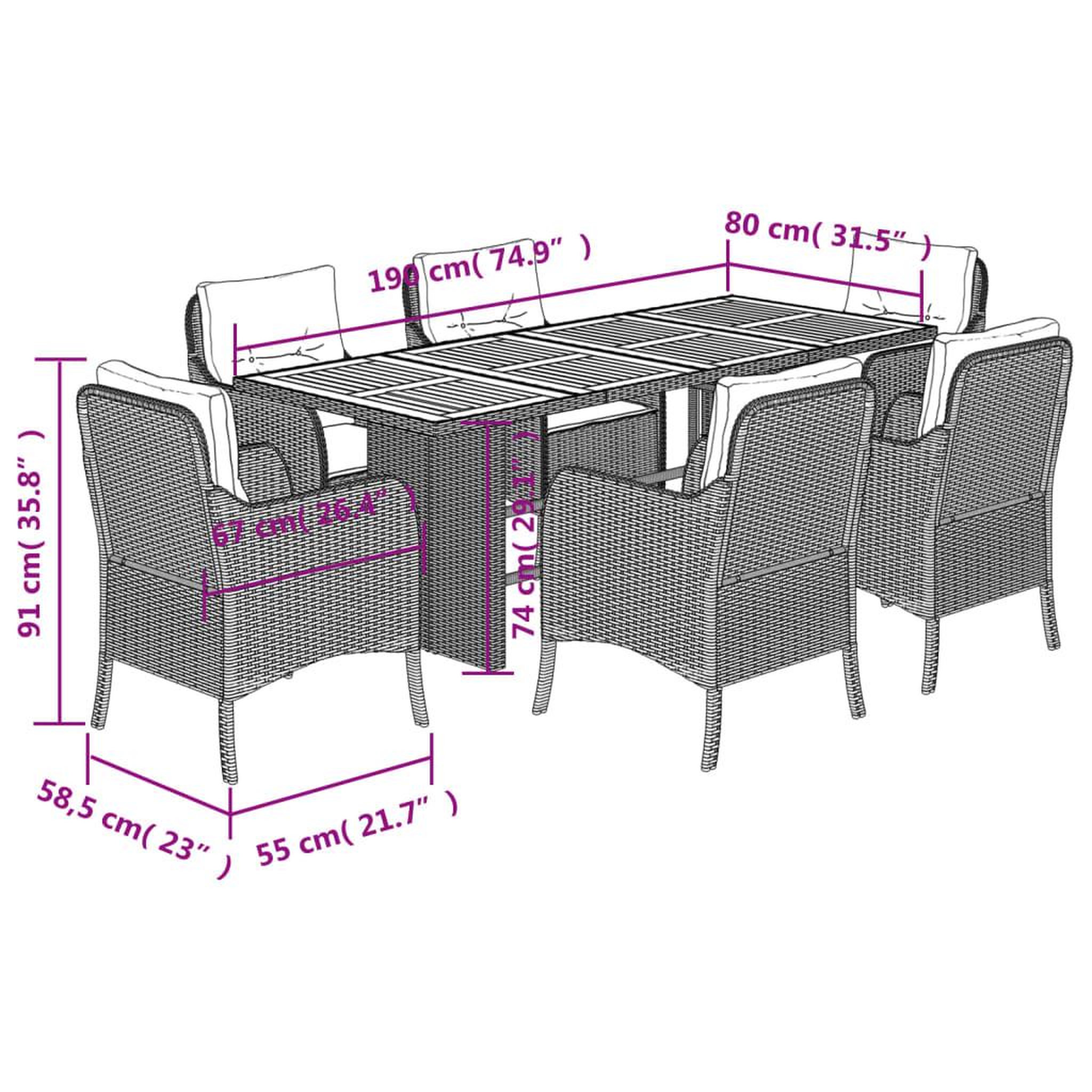 Voir la diapositive 6 : VIDAXL Ensemble a manger de jardin coussins 7pcs Noir Resine tressee