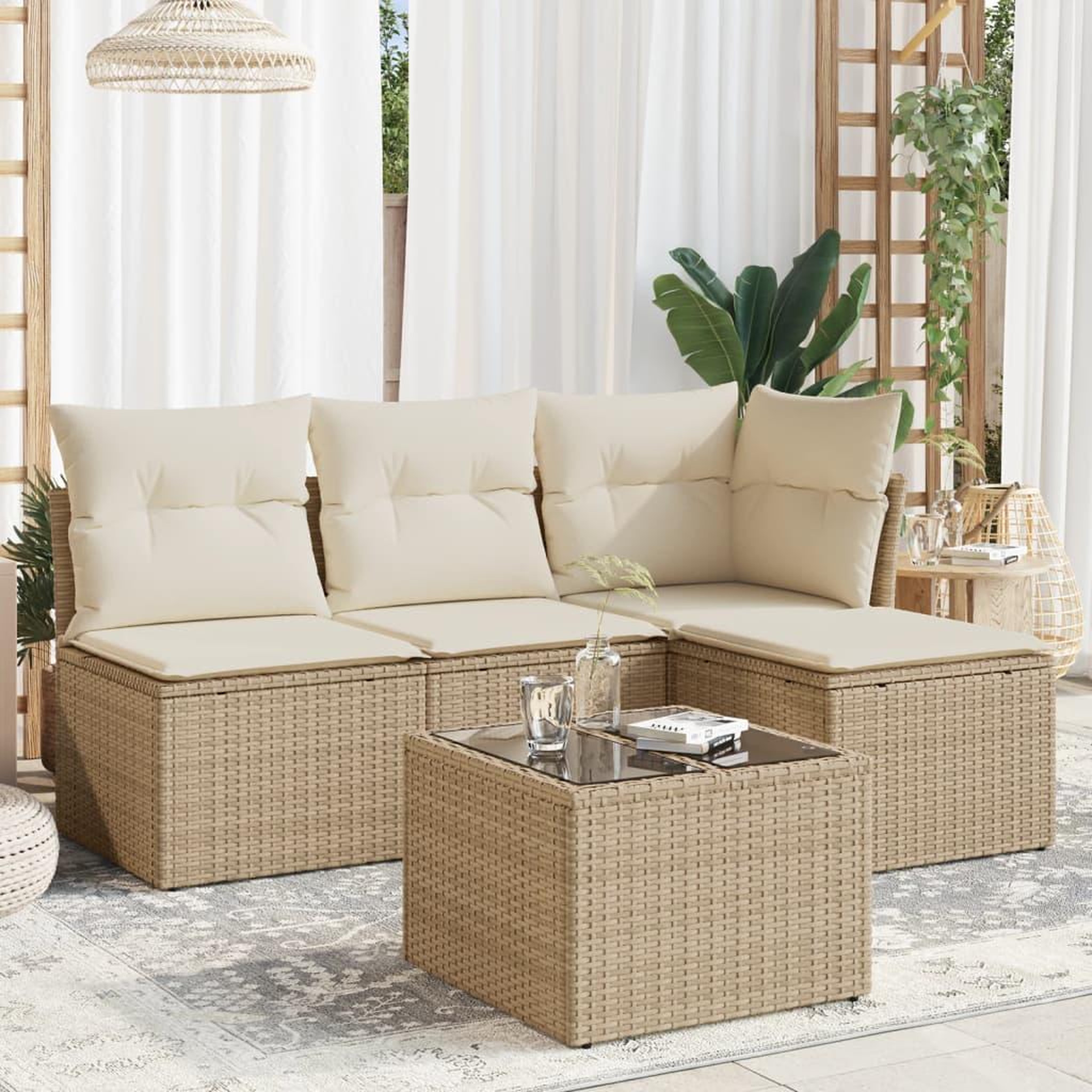 VIDAXL Salon de jardin avec coussins 5 pcs beige resine tressee