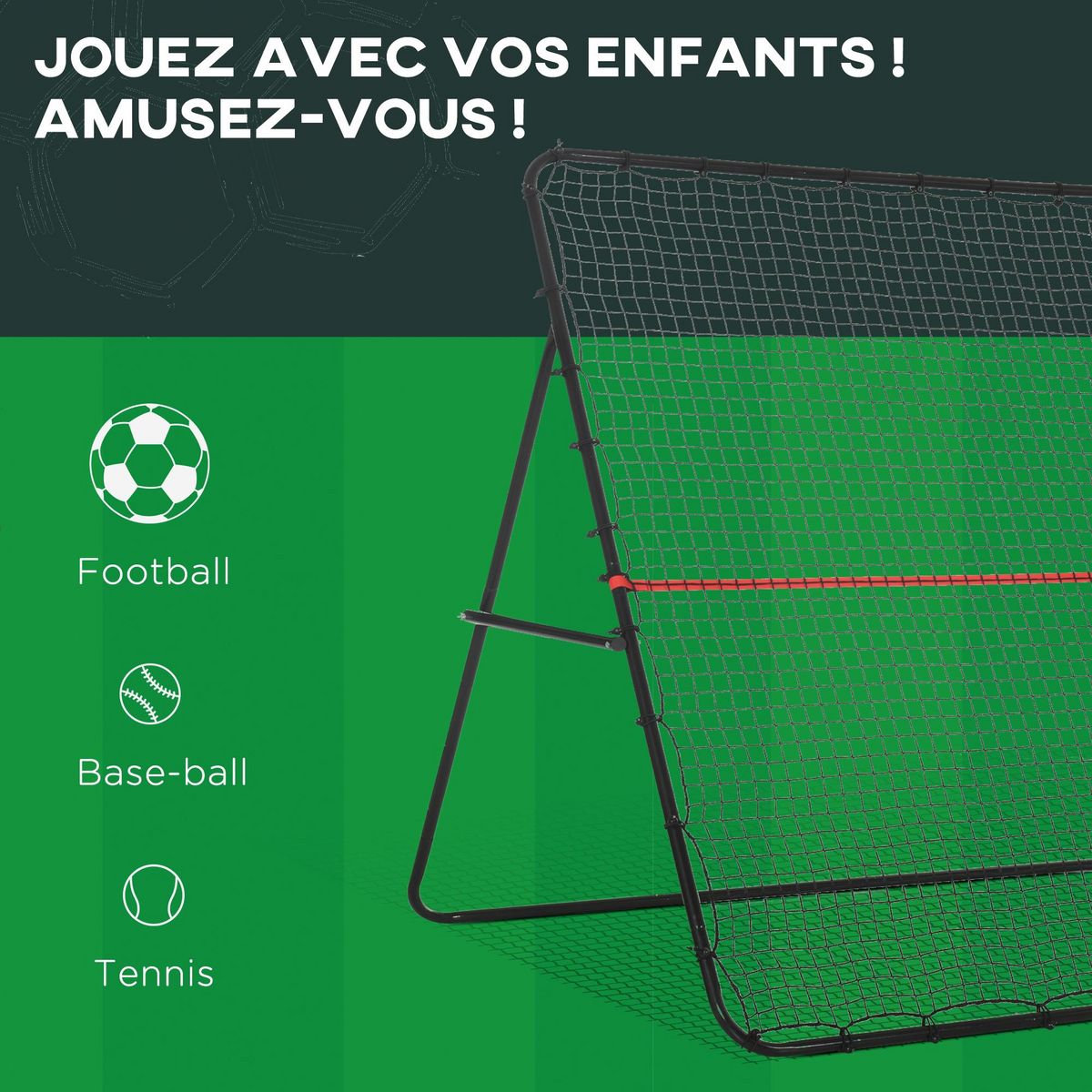 HOMCOM Filet de rebond de football - rebondisseur de football angle réglable - dim. 280L x 185H cm - rouge noir
