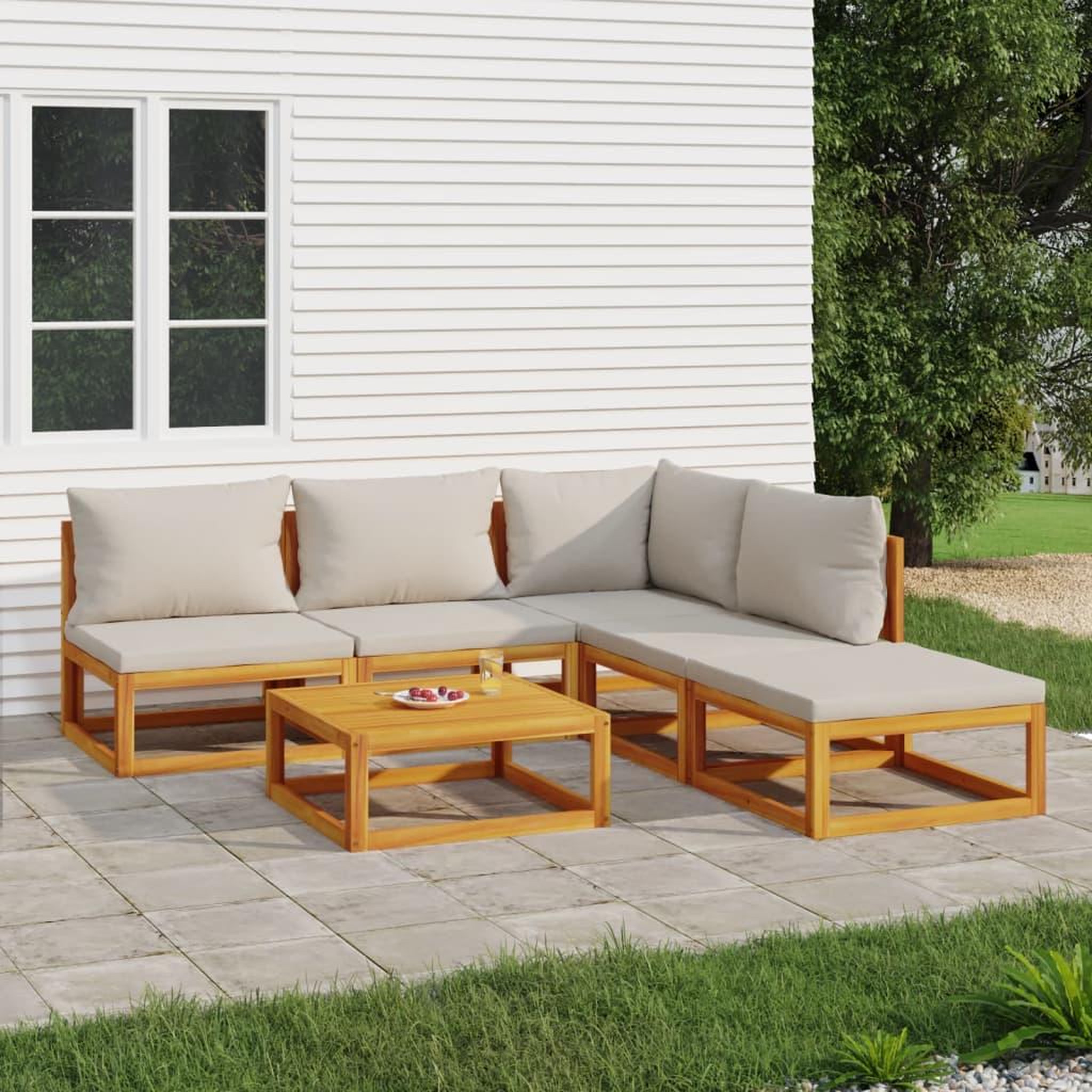 Voir la diapositive 1 : VIDAXL Salon de jardin 6 pcs avec coussins gris clair bois massif