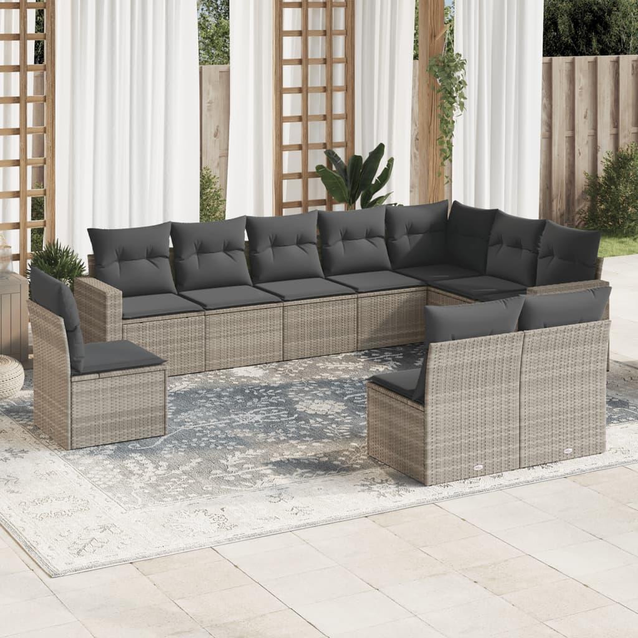 VIDAXL Salon de jardin avec coussins 10 pcs gris clair resine tressee