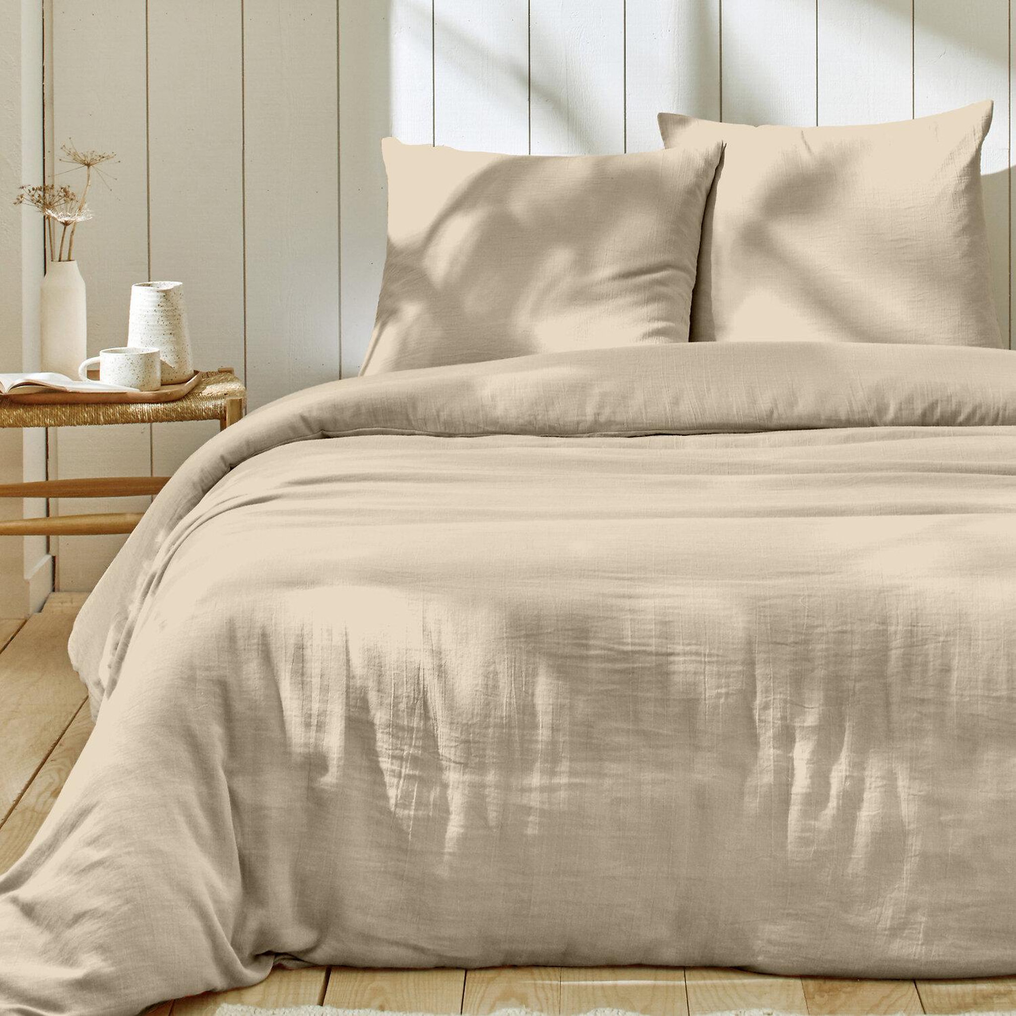 Voir la diapositive 2 : Home collection Parure housse de couette en gaze de coton - rose
