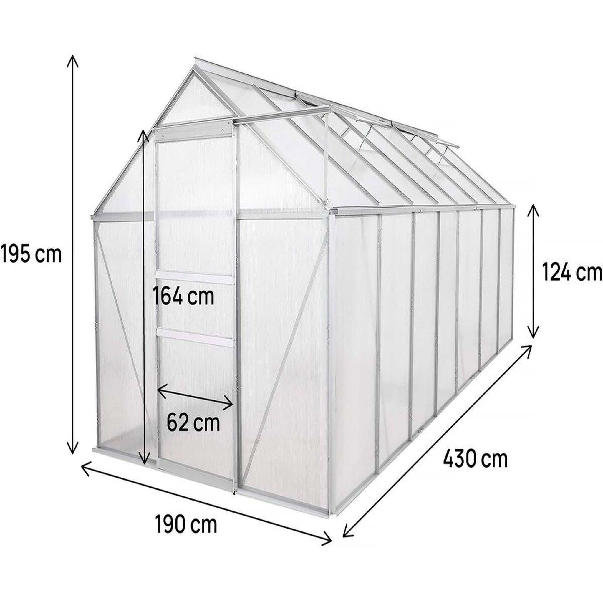Voir la diapositive 4 : Habitat et Jardin Serre jardin en polycarbonate 430 x 190 x 195 cm  Basilic  - 8,17 m² - Gris