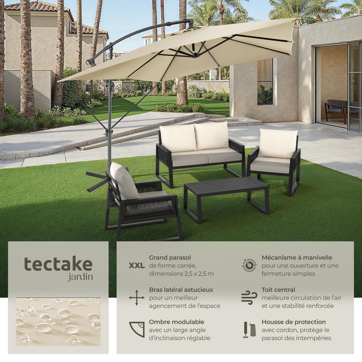 tectake Parasol 250 x 250 cm beige