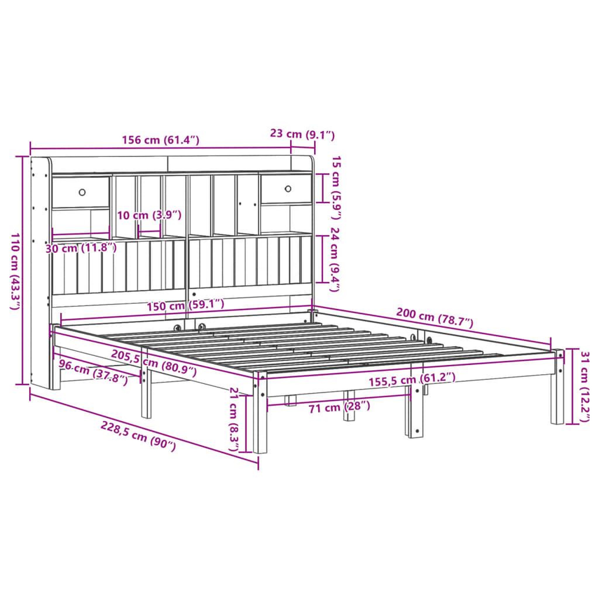 Voir la diapositive 6 : VIDAXL Lit bibliotheque sans matelas cire marron 150x200 cm pin massif