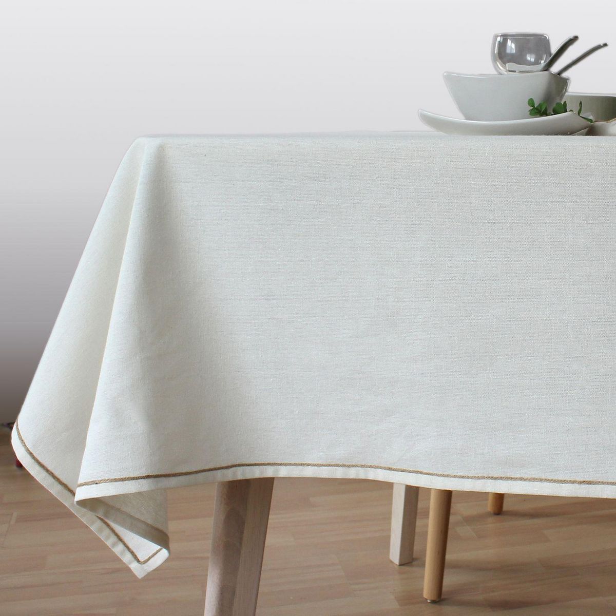 TOILINUX Nappe rectangulaire avec bordure jute LINA