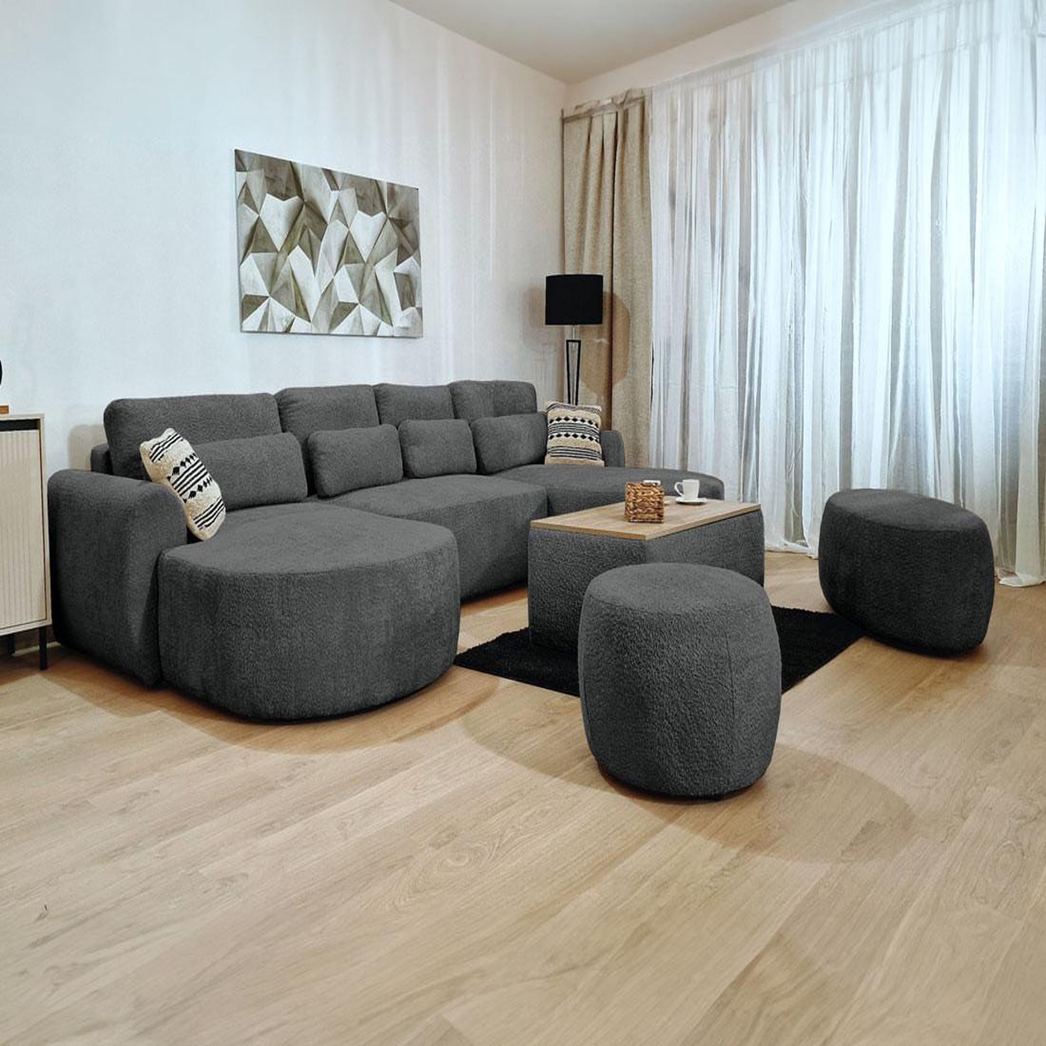 Voir la diapositive 5 : BEST MOBILIER Mahina - canapé panoramique en u 7 places - convertible avec coffre - en tissu bouclette