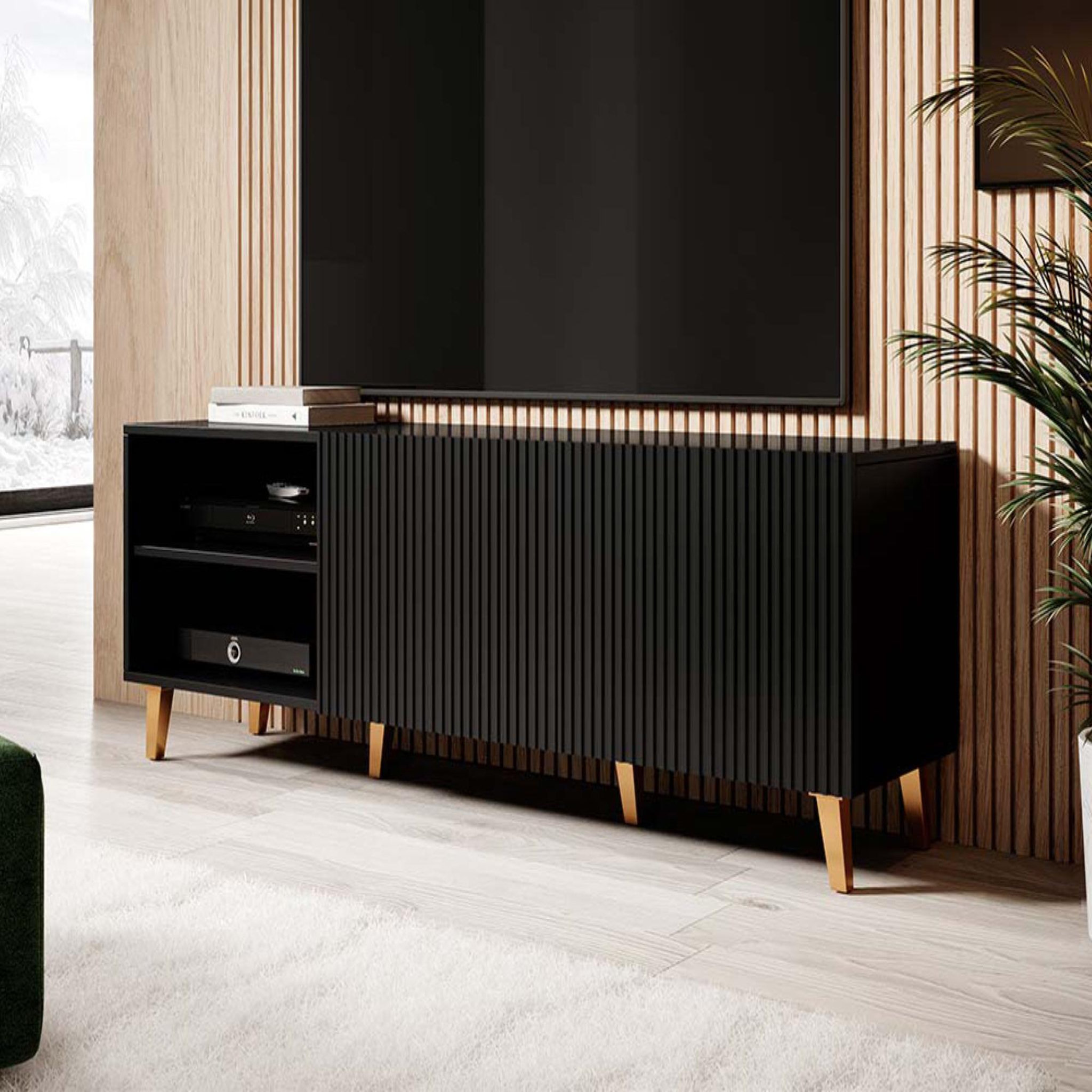 Voir la diapositive 2 : BEST MOBILIER Sanna - meuble tv - 2 portes et 2 niches - 150 cm