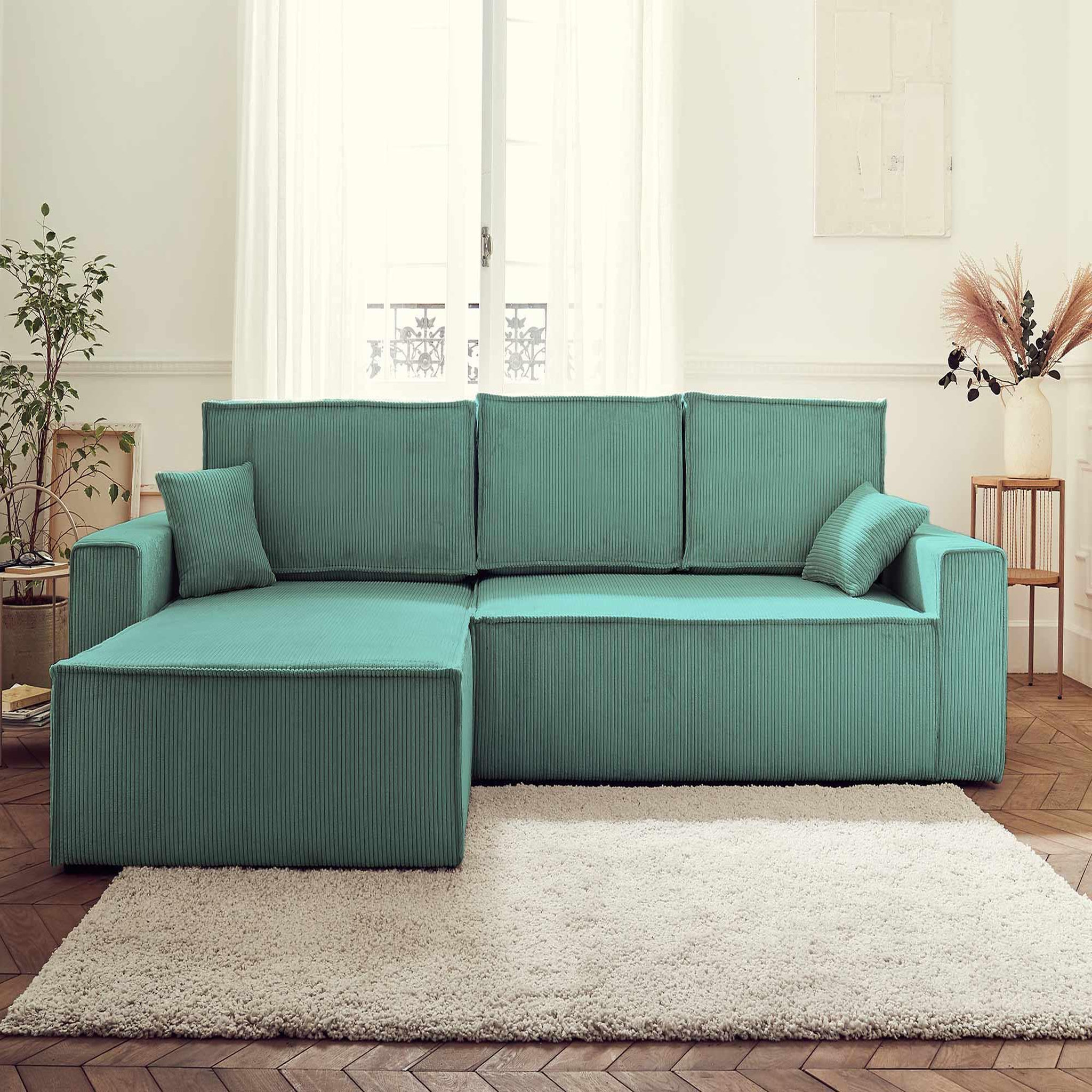 Voir la diapositive 5 : BEST MOBILIER Dellia - canapé d'angle réversible convertible - avec coffre - en velours côtelé - 4 places