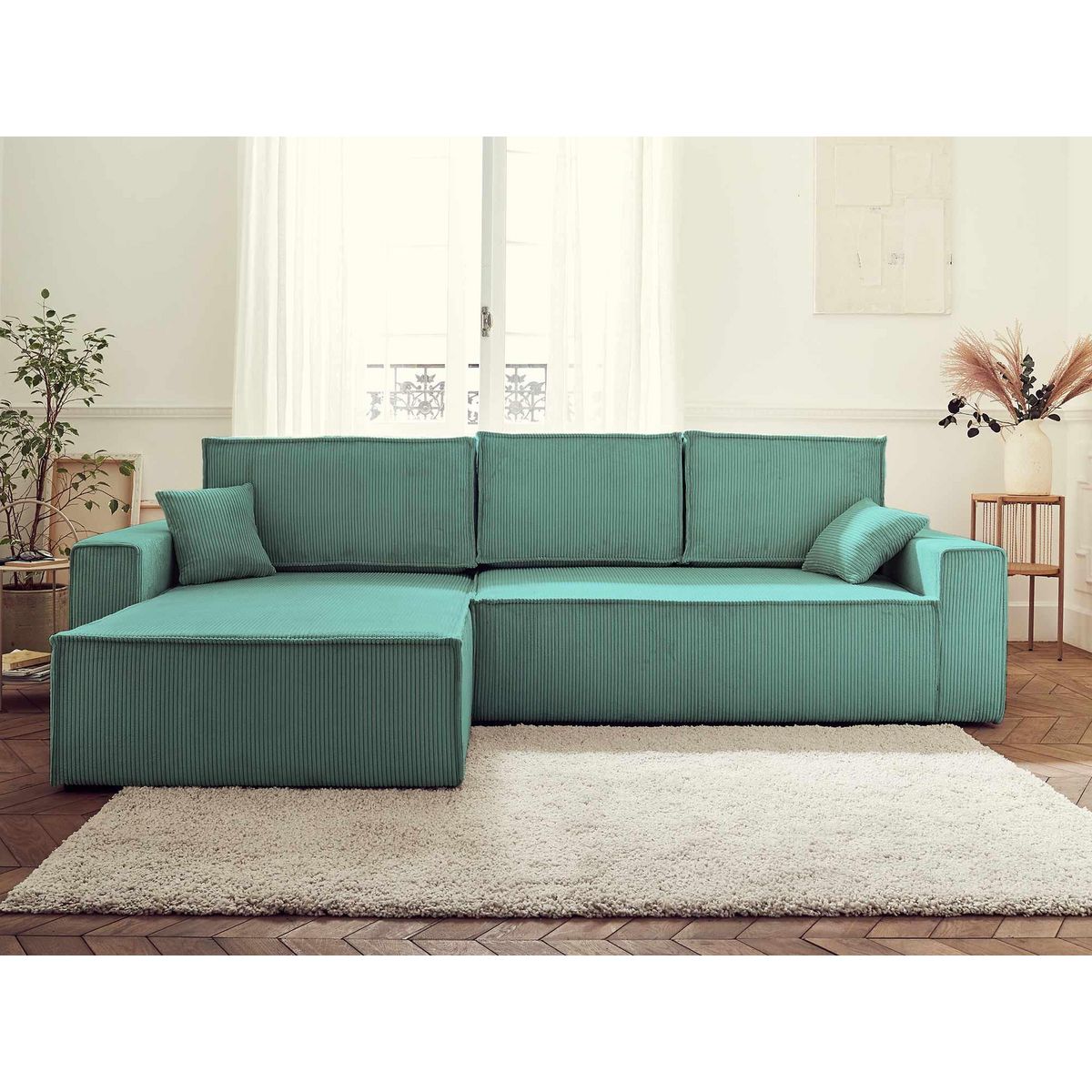 BEST MOBILIER Dellia - canapé d'angle réversible convertible - avec coffre - en velours côtelé - 4 places