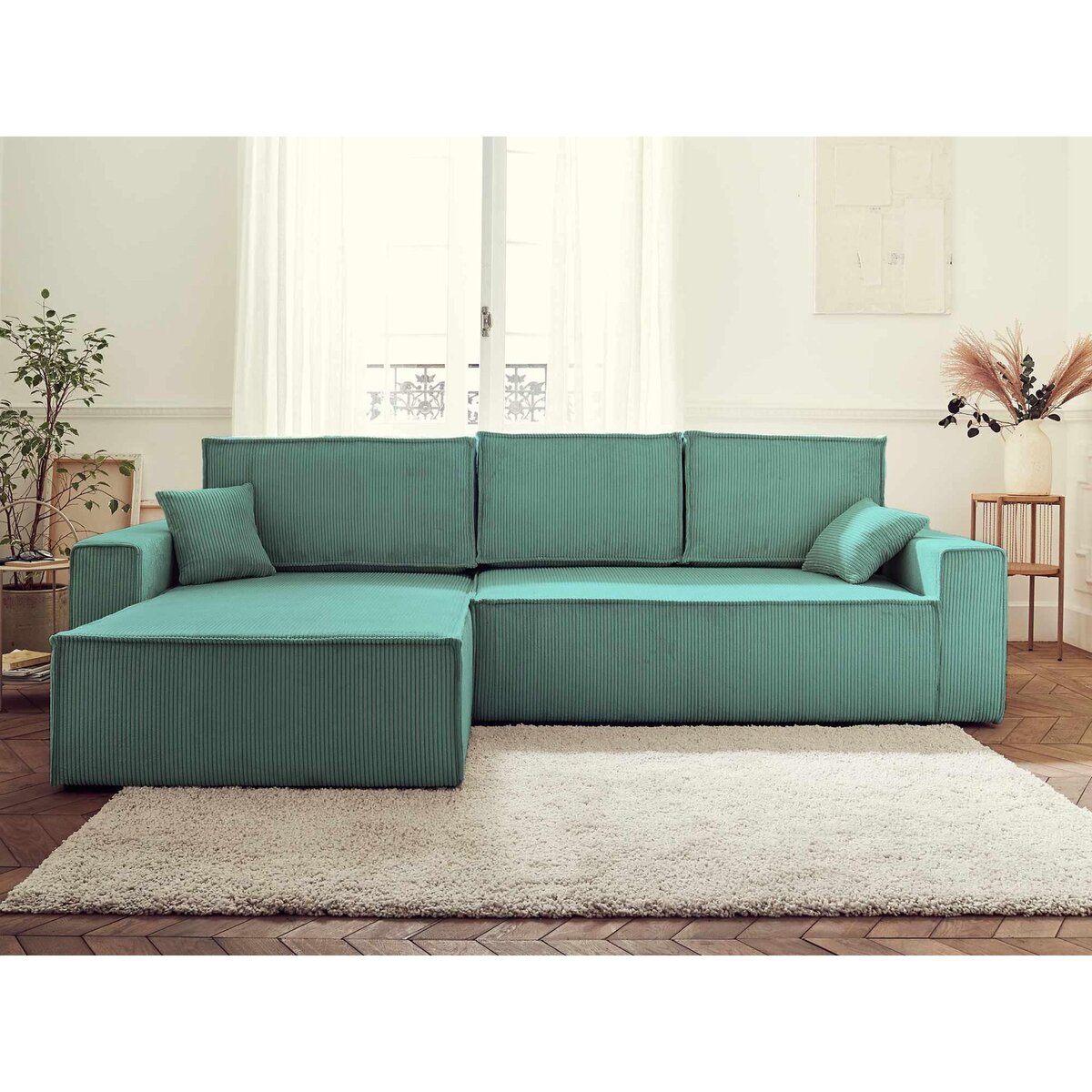 BEST MOBILIER Dellia - canapé d'angle réversible convertible - avec coffre - en velours côtelé - 4 places