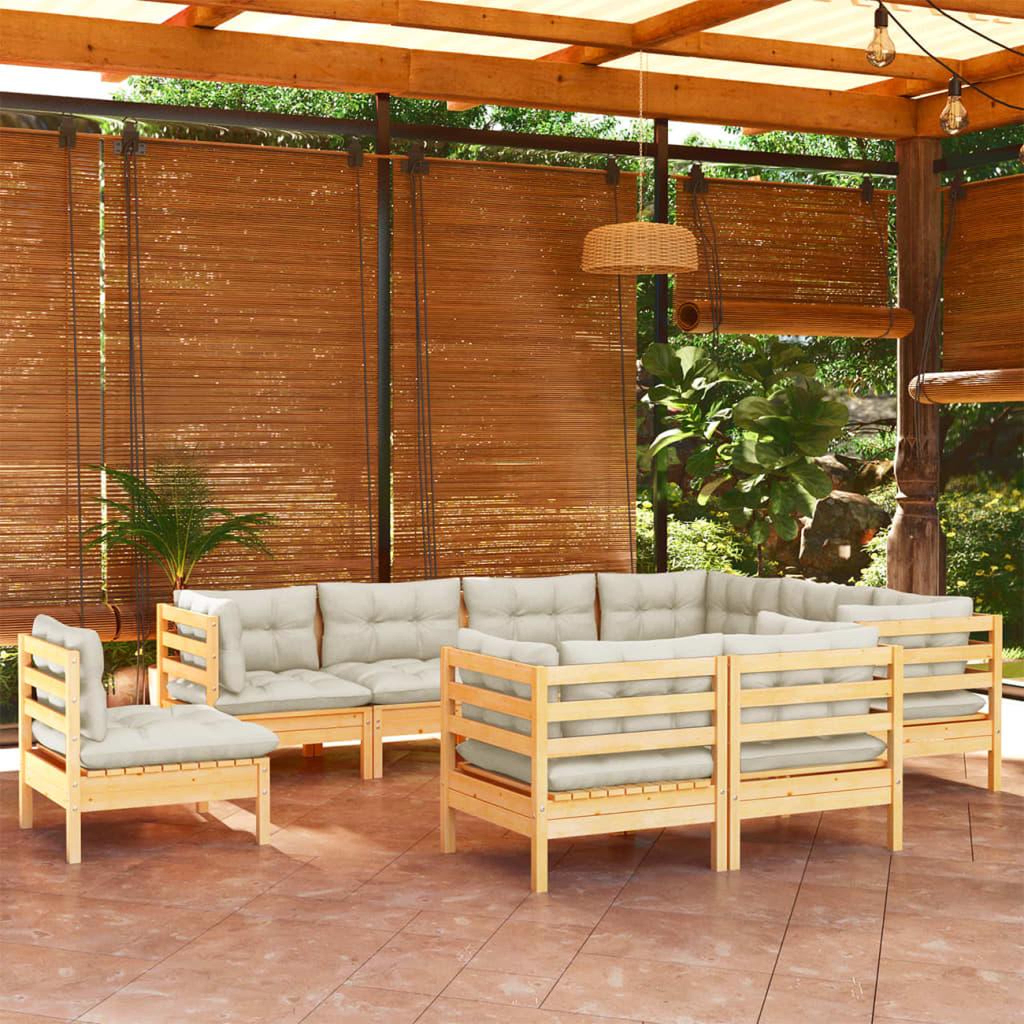Voir la diapositive 1 : VIDAXL Salon de jardin 9 pcs avec coussins creme bois de pin massif