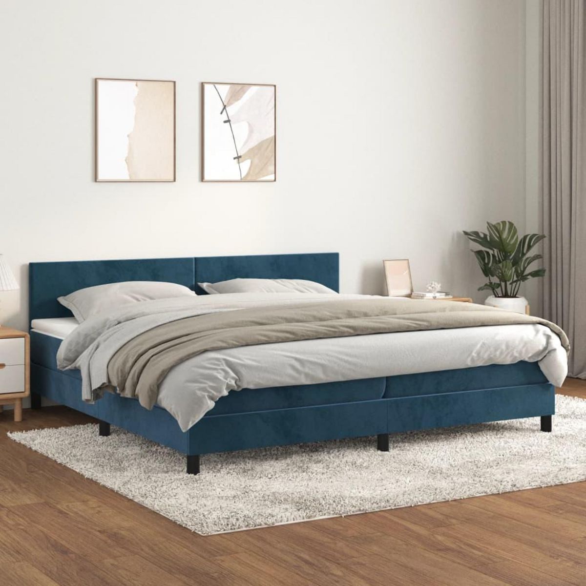 VIDAXL Sommier a lattes de lit et matelas Bleu fonce 200x200cm Velours