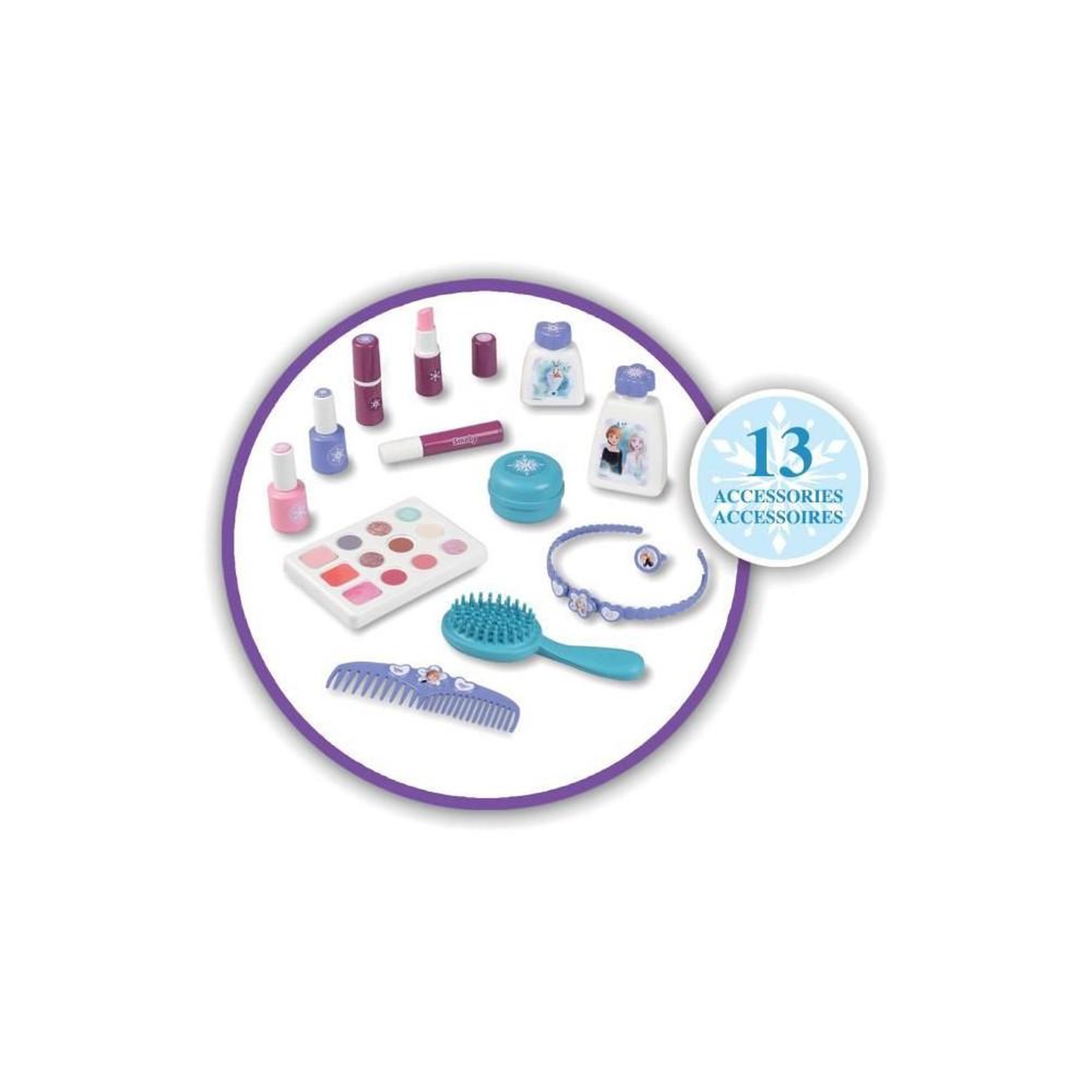 Voir la diapositive 5 : SMOBY Valisette de maquillage Frozen à miroir, mallette beauté enfant avec 2 fermetures et poignée, accessoires coiffage, ongles et maquillage (13 pièces)